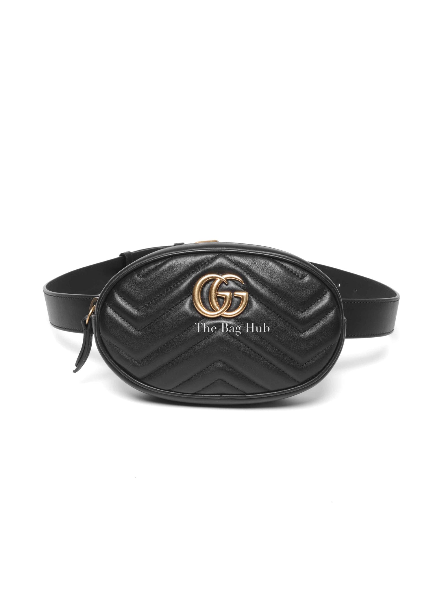 Gucci Black Leather GG Marmont Waist Belt Bag