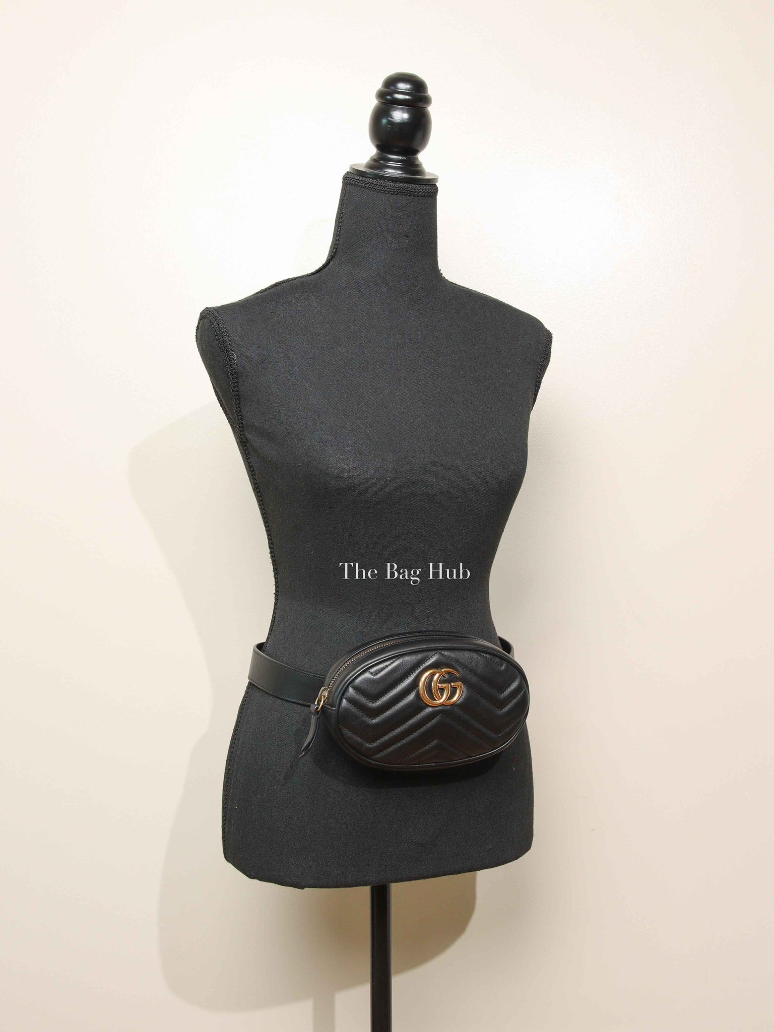 Gucci Black Leather GG Marmont Waist Belt Bag