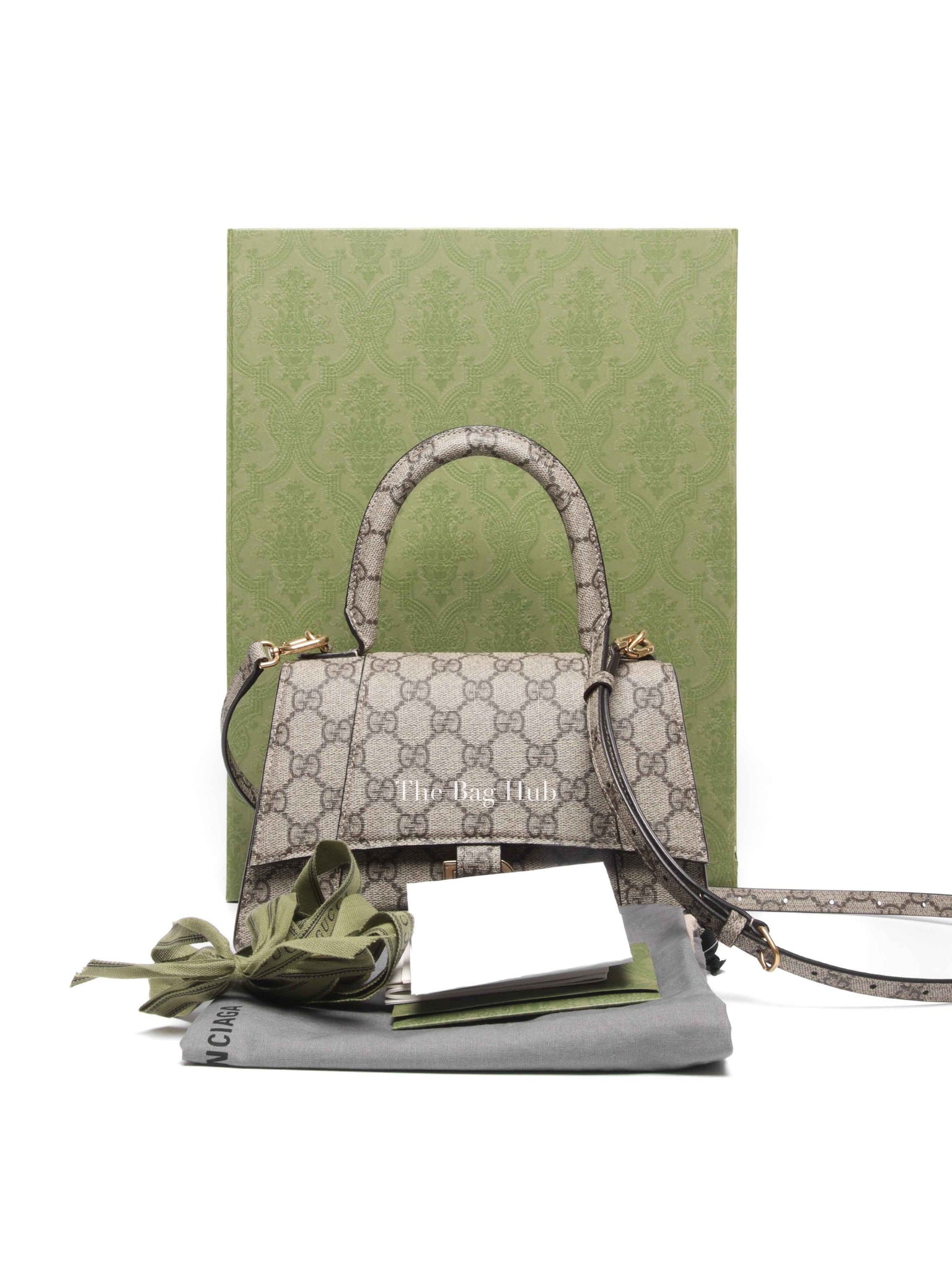 Gucci x Balenciaga Beige/Brown GG Supreme Canvas Hourglass Top Handle Bag