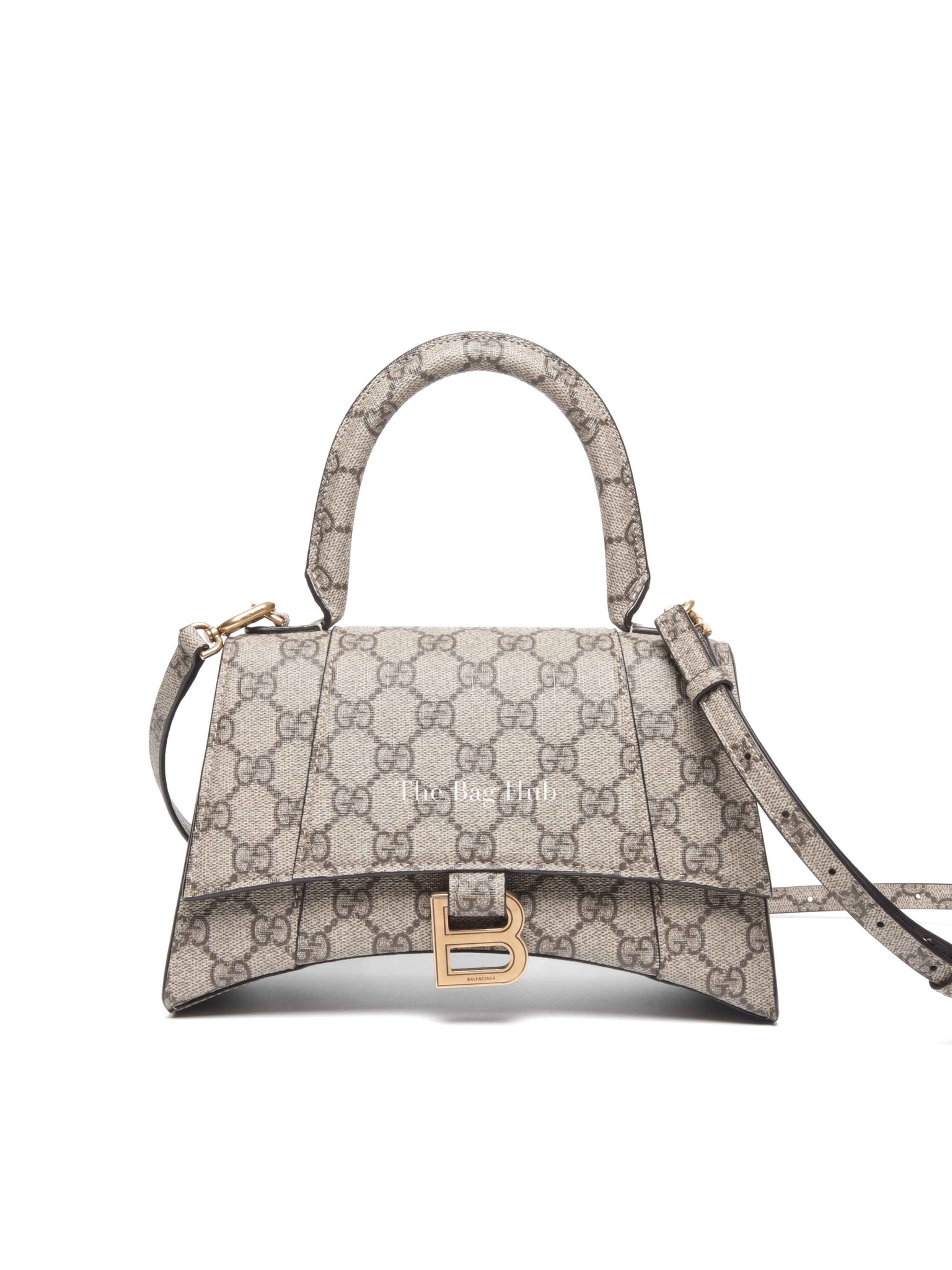 Gucci x Balenciaga Beige/Brown GG Supreme Canvas Hourglass Top Handle Bag