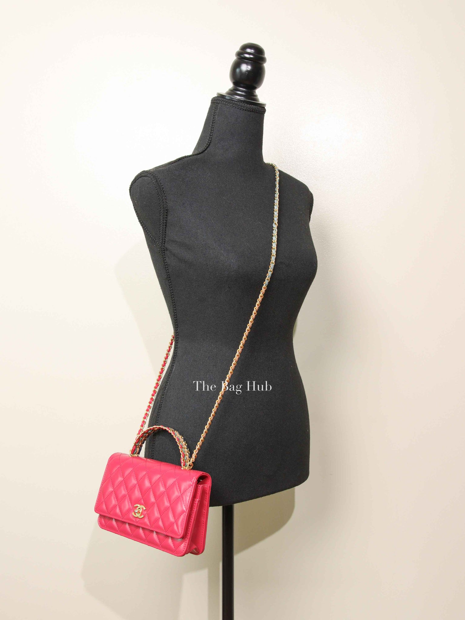 Chanel Pink Lambskin Quilted Wallet on Chain With Handle GHW