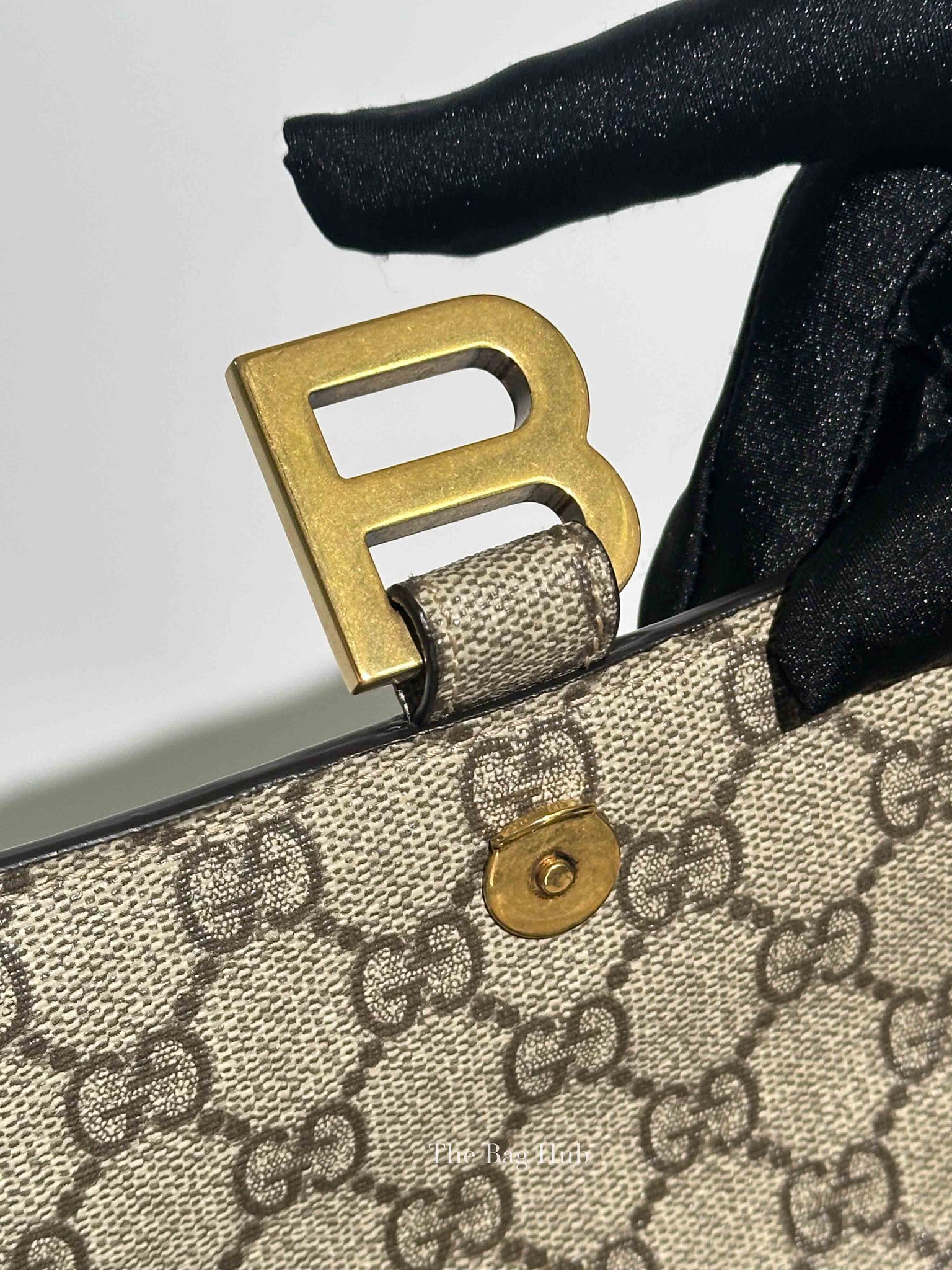 Gucci x Balenciaga Beige/Brown GG Supreme Canvas Hourglass Top Handle Bag