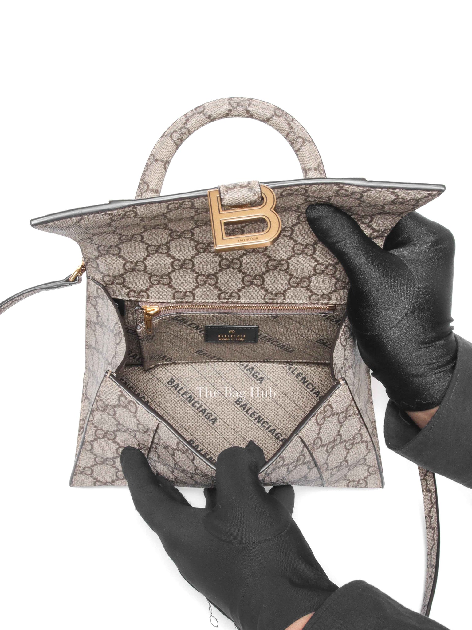 Gucci x Balenciaga Beige/Brown GG Supreme Canvas Hourglass Top Handle Bag
