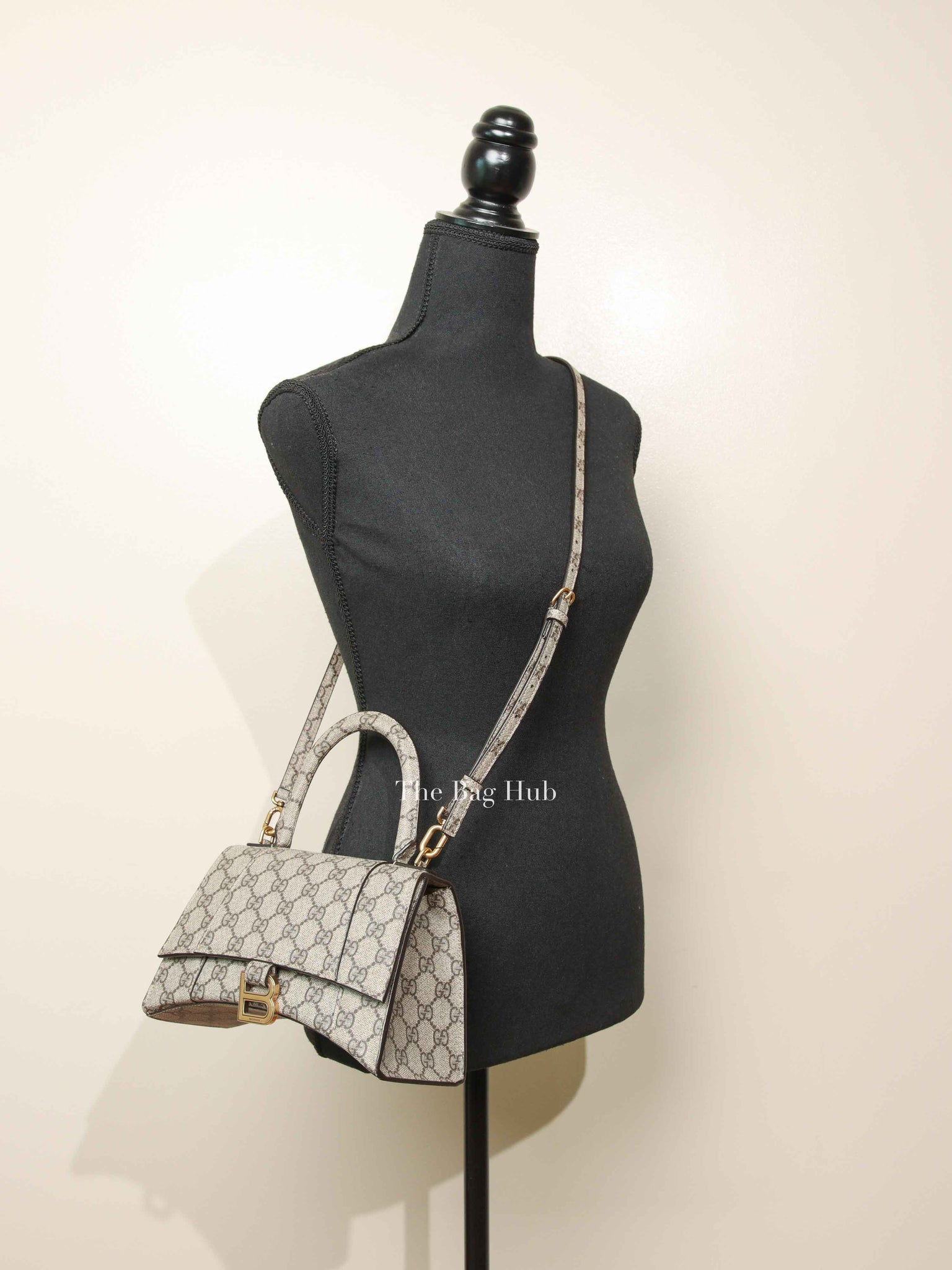 Gucci x Balenciaga Beige/Brown GG Supreme Canvas Hourglass Top Handle Bag