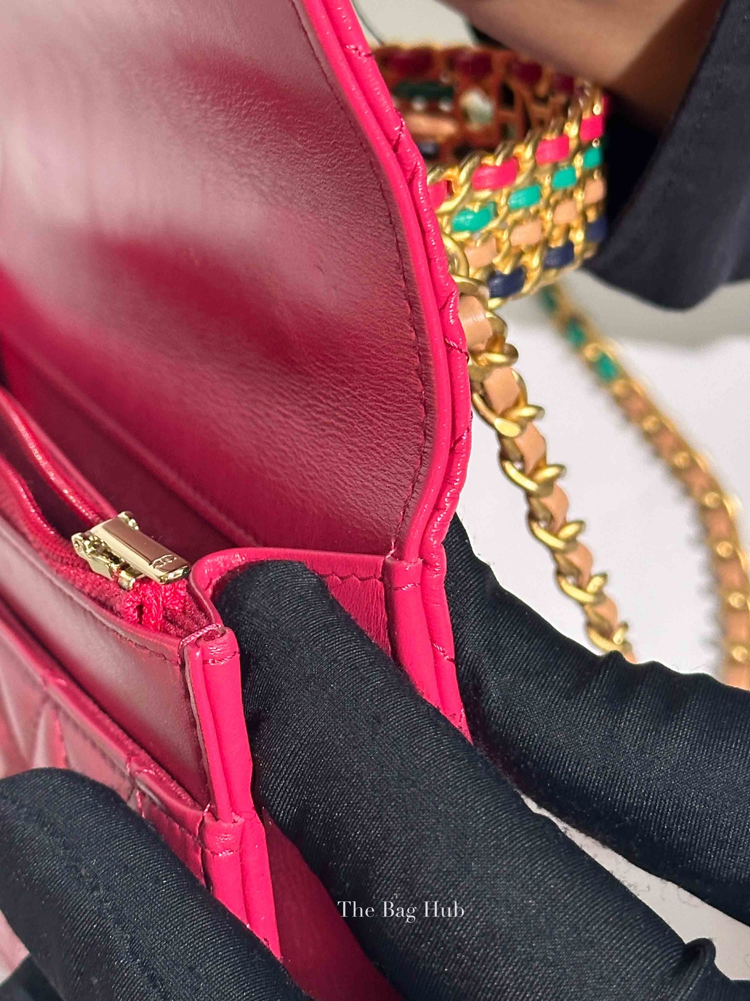 Chanel Pink Lambskin Quilted Wallet on Chain With Handle GHW