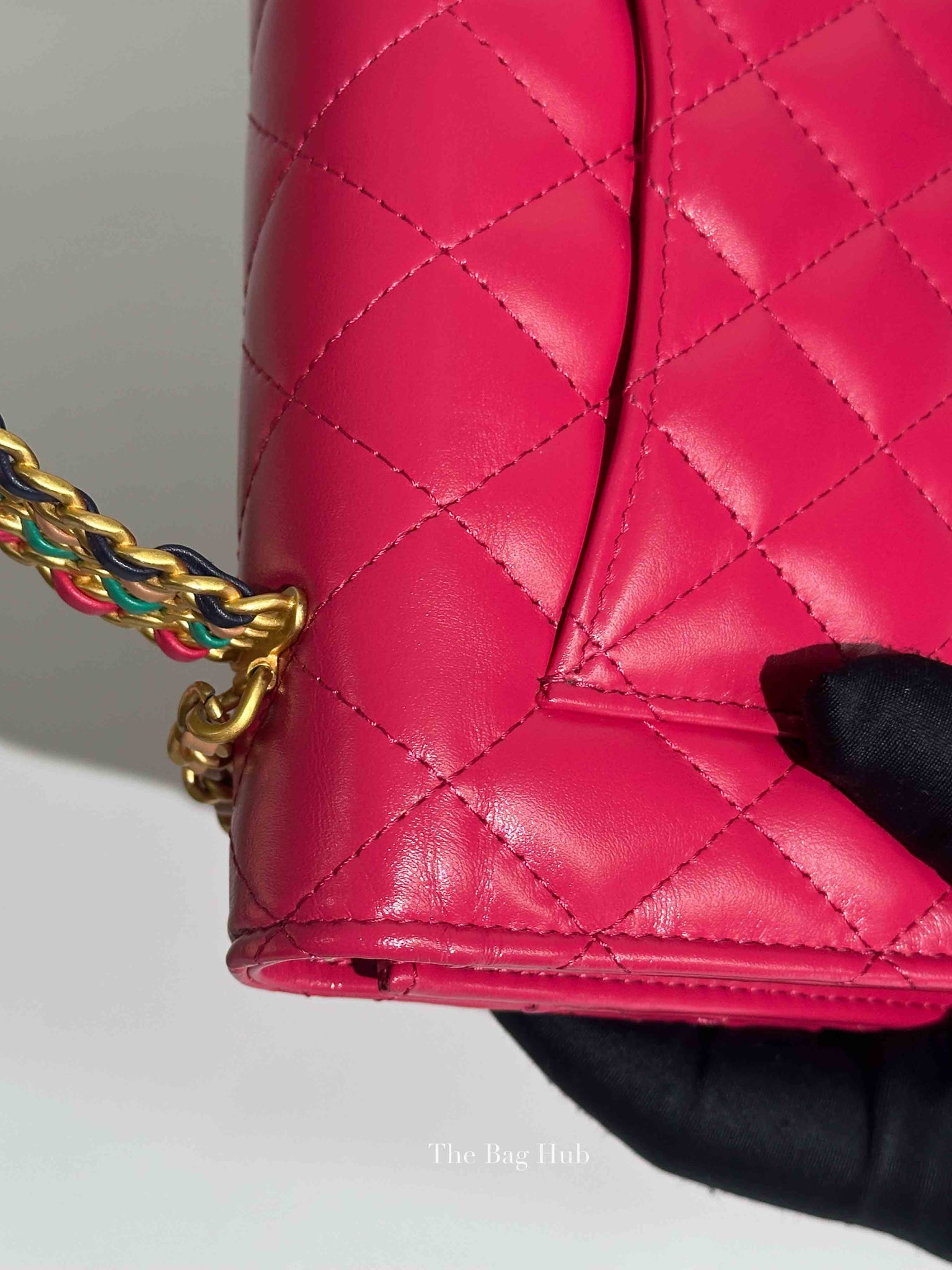 Chanel Pink Lambskin Quilted Wallet on Chain With Handle GHW
