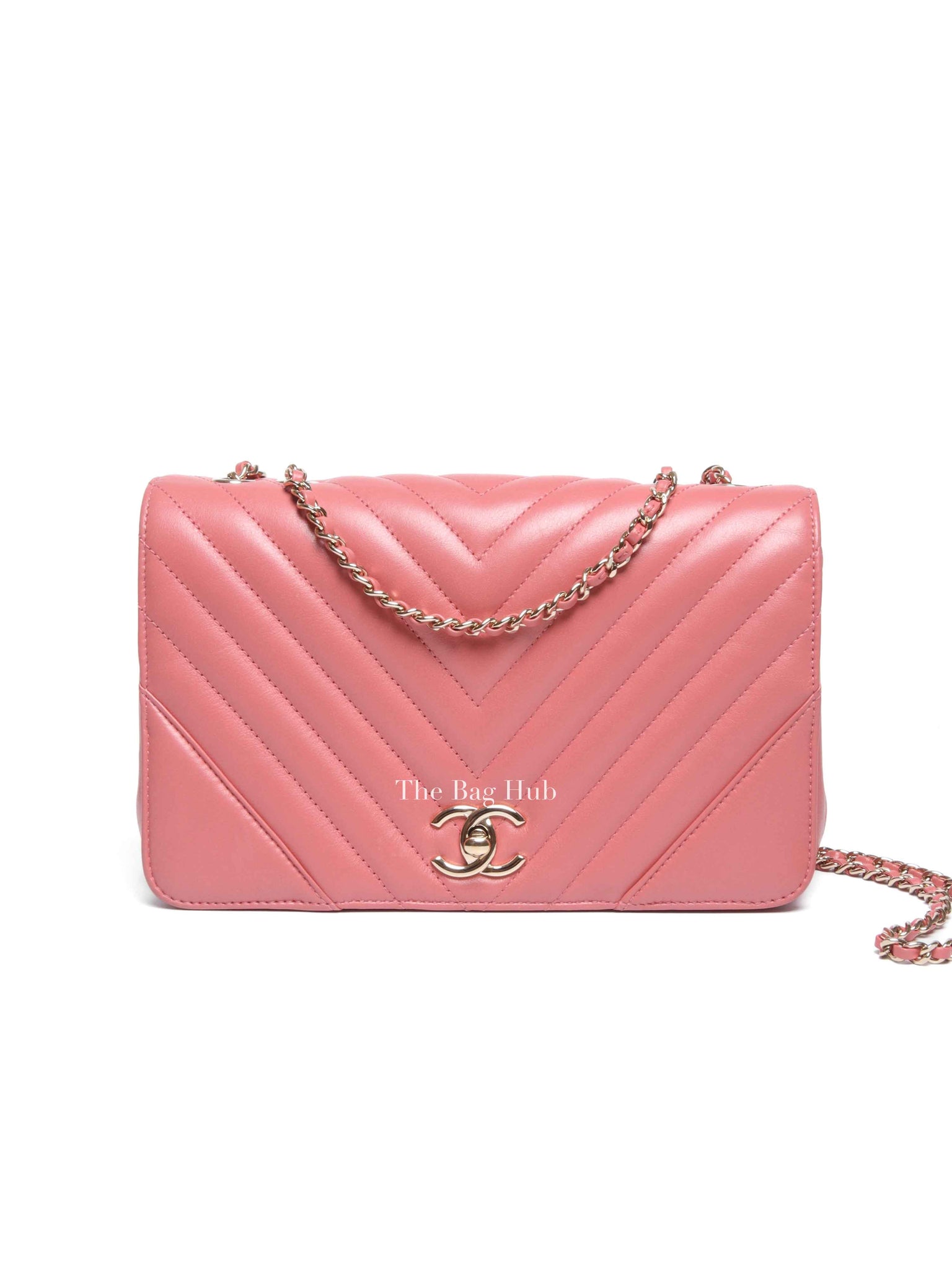 Chanel Pink Lambskin Chevron Statement Large Flap Shoulder Bag