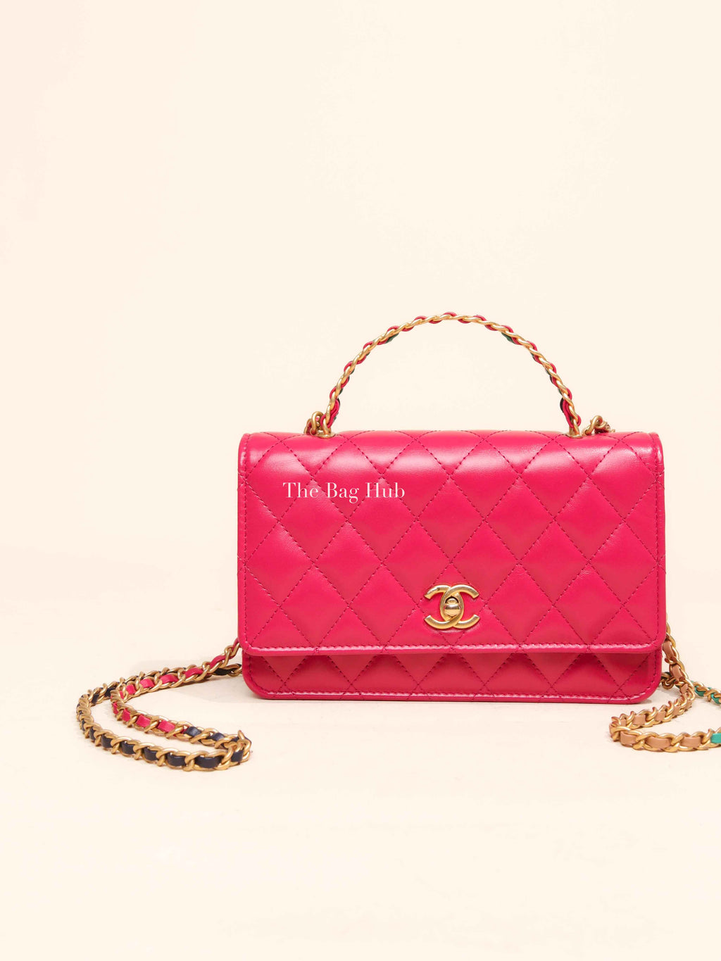 Chanel Pink Lambskin Quilted Wallet on Chain With Handle GHW