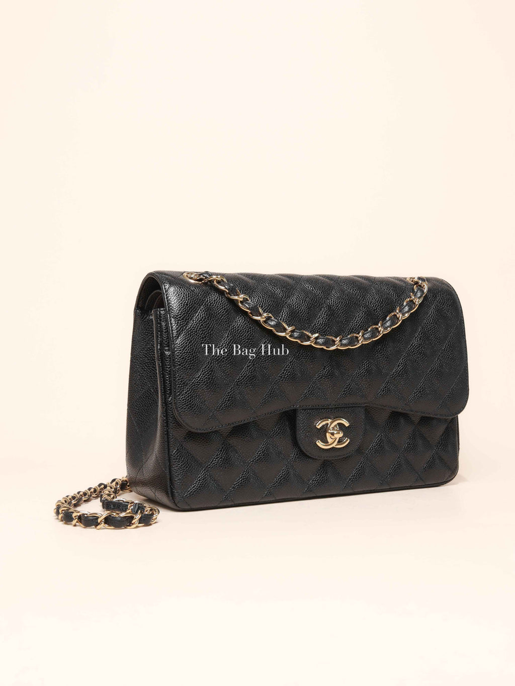 Chanel Black Quilted Caviar Jumbo Classic Double Flap Bag GHW