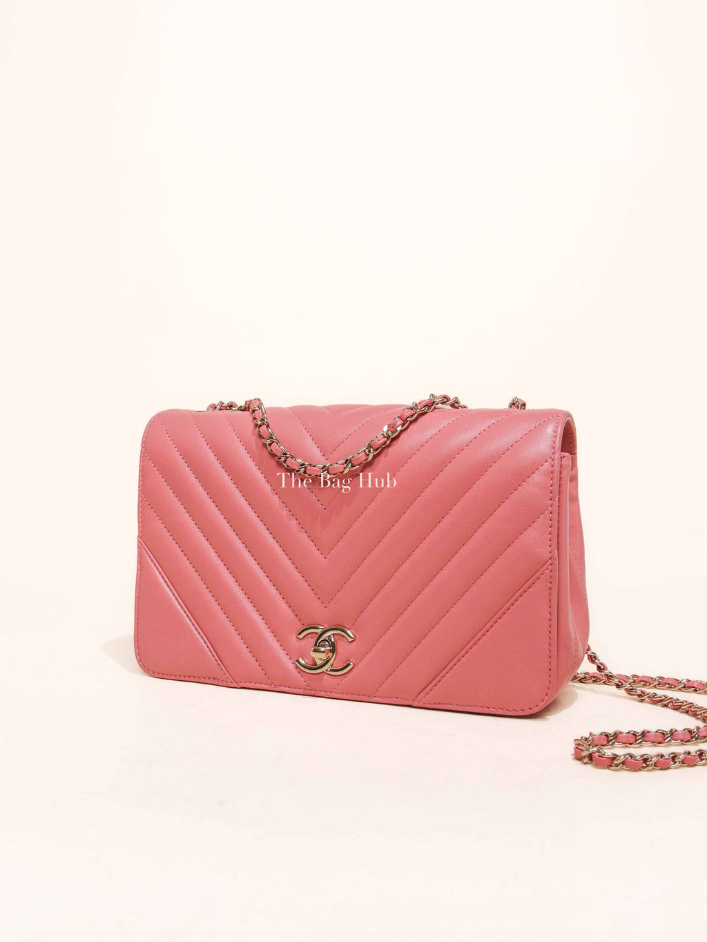 Chanel Pink Lambskin Chevron Statement Large Flap Shoulder Bag