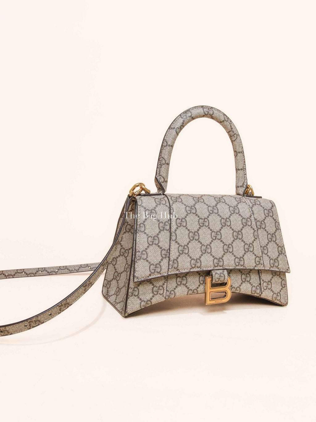 Gucci x Balenciaga Beige/Brown GG Supreme Canvas Hourglass Top Handle Bag