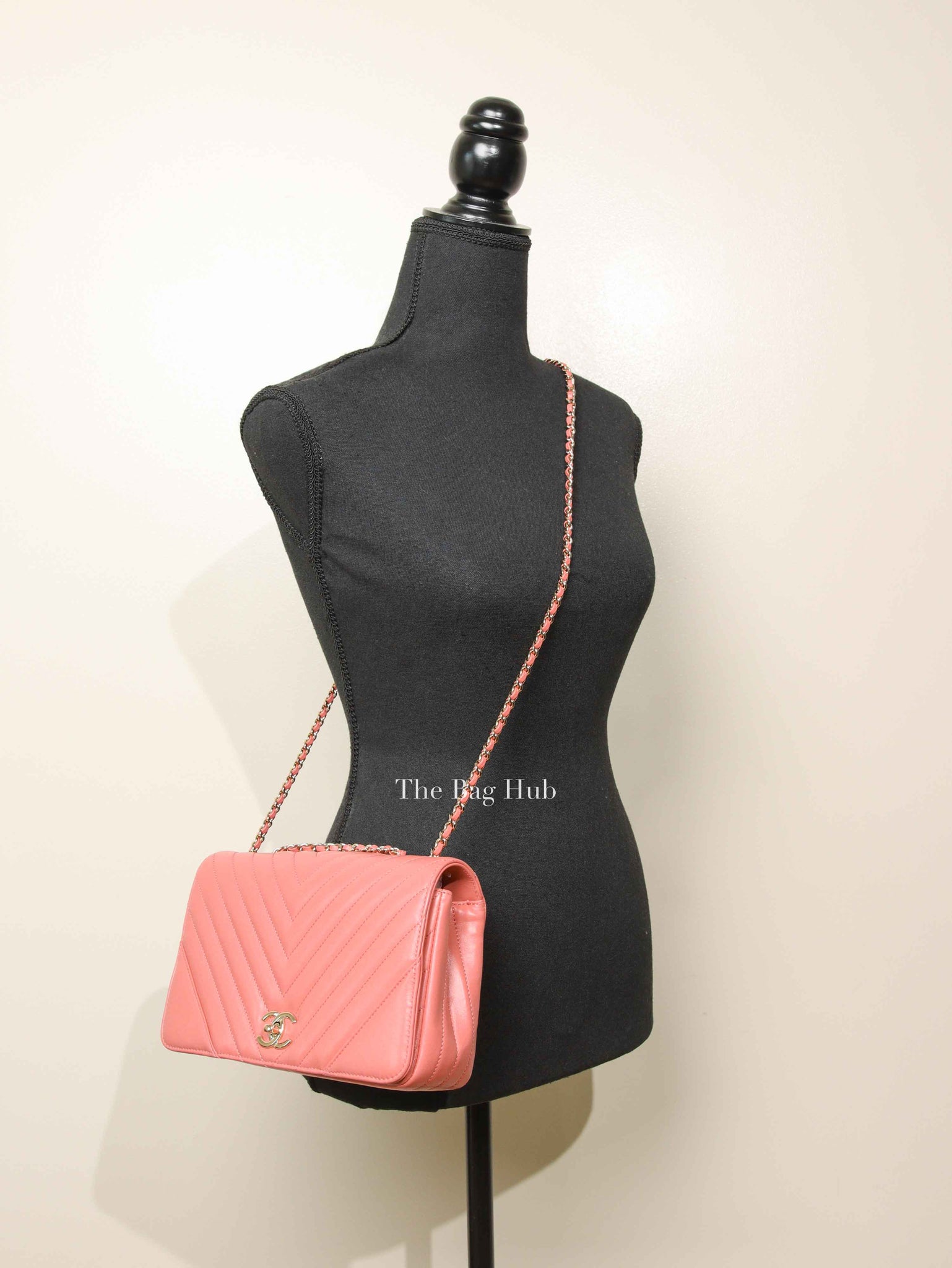 Chanel Pink Lambskin Chevron Statement Large Flap Shoulder Bag