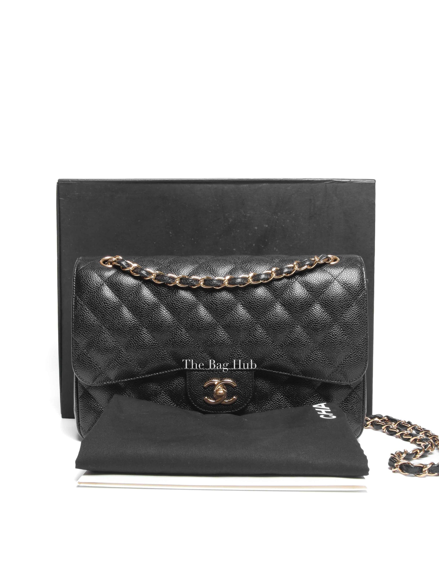 Chanel Black Quilted Caviar Jumbo Classic Double Flap Bag GHW