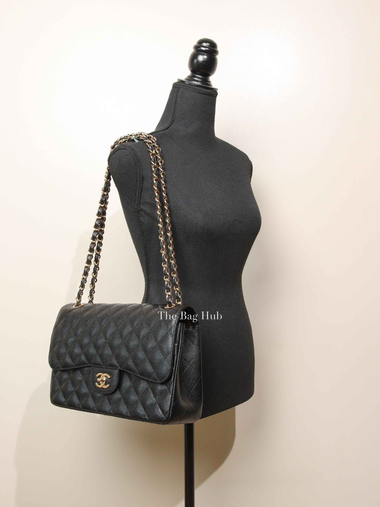 Chanel Black Quilted Caviar Jumbo Classic Double Flap Bag GHW