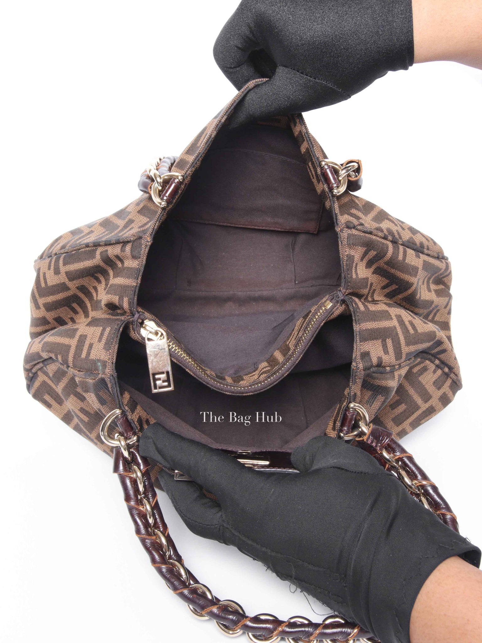 Fendi Brown Monogram Canvas FF Zucca Mia Chain Shoulder Bag