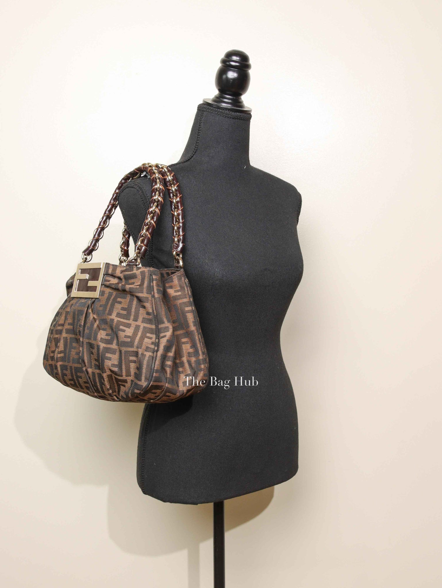 Fendi Brown Monogram Canvas FF Zucca Mia Chain Shoulder Bag