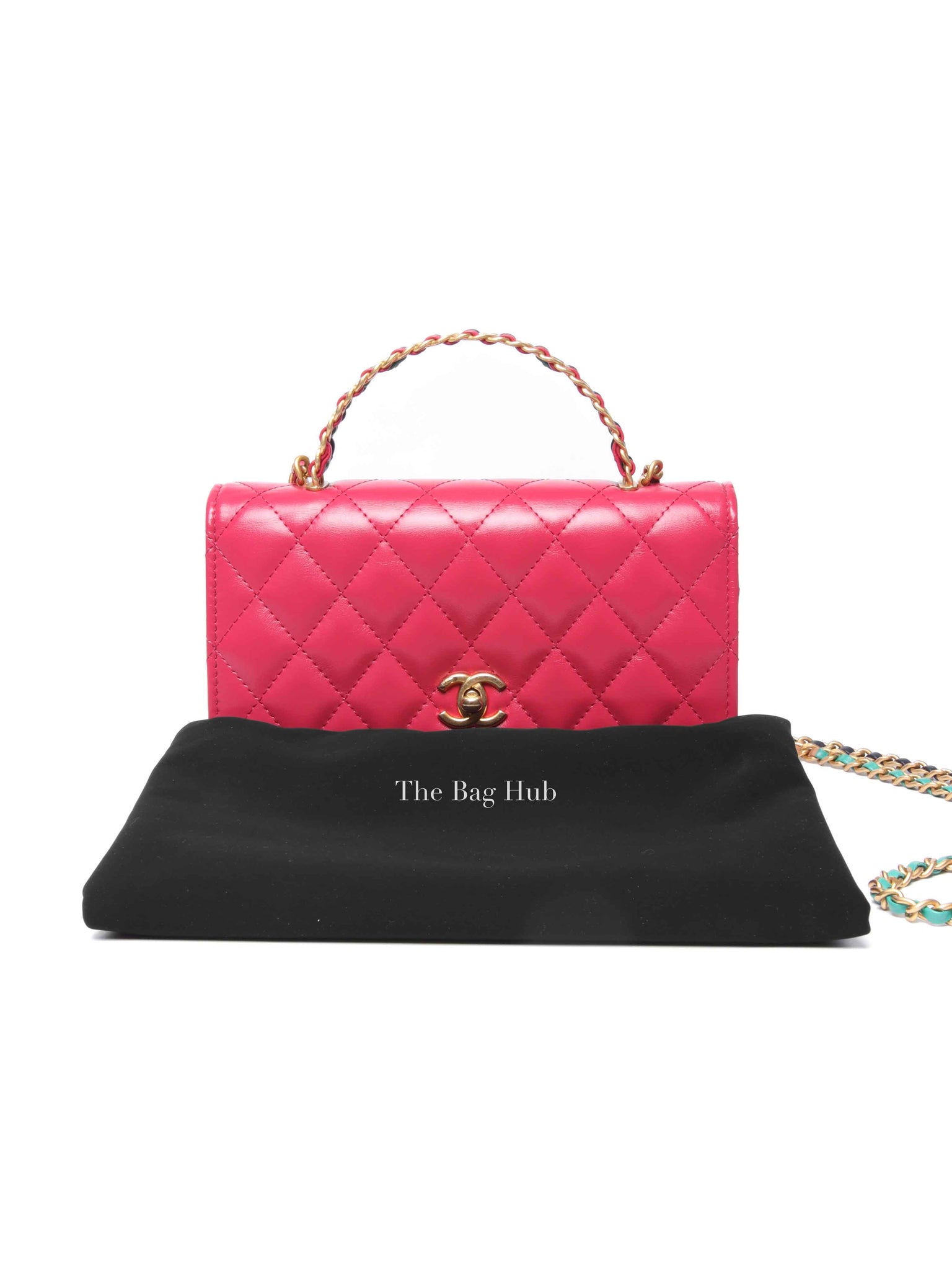 Chanel Pink Lambskin Quilted Wallet on Chain With Handle GHW