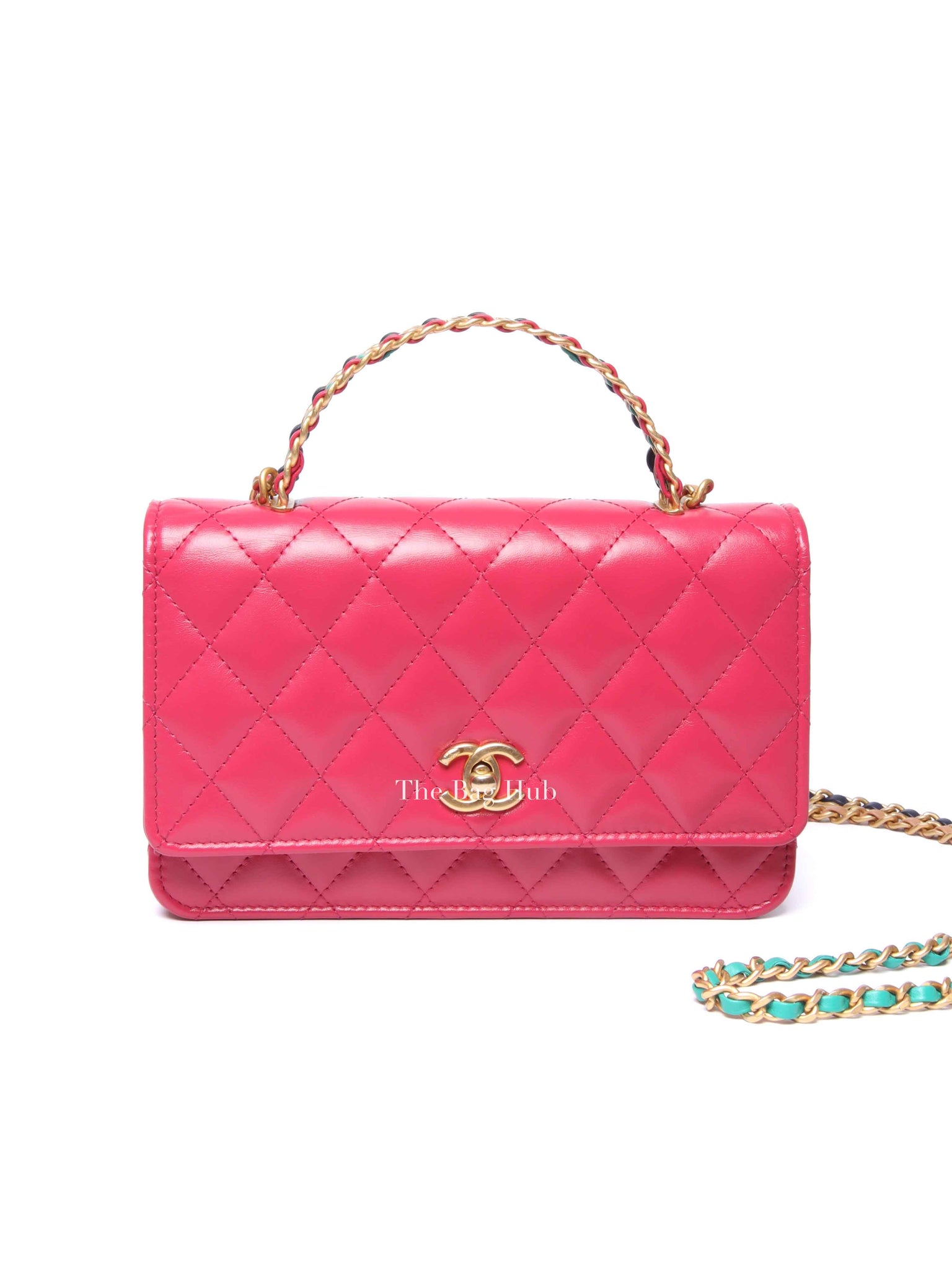 Chanel Pink Lambskin Quilted Wallet on Chain With Handle GHW