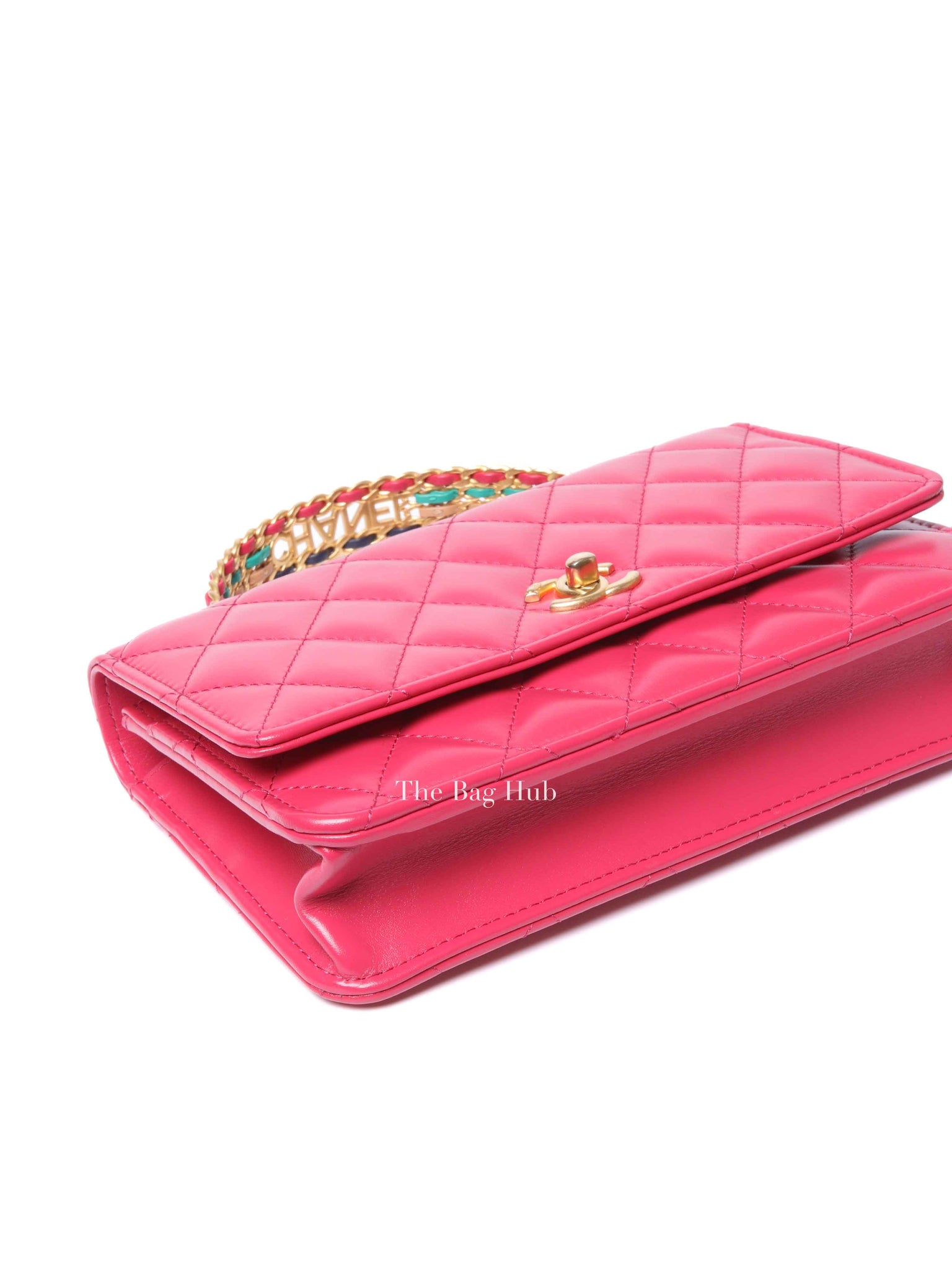 Chanel Pink Lambskin Quilted Wallet on Chain With Handle GHW