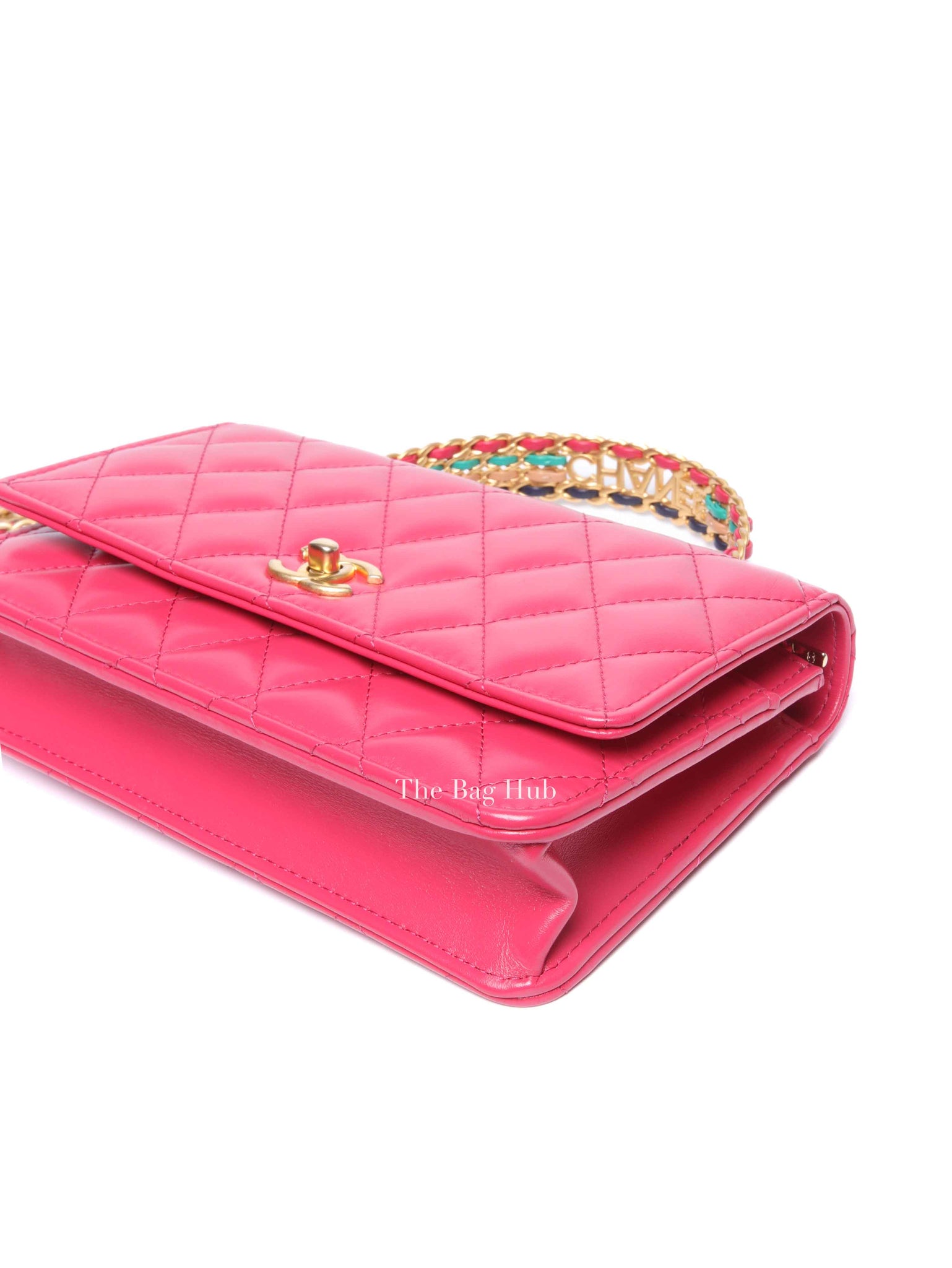 Chanel Pink Lambskin Quilted Wallet on Chain With Handle GHW