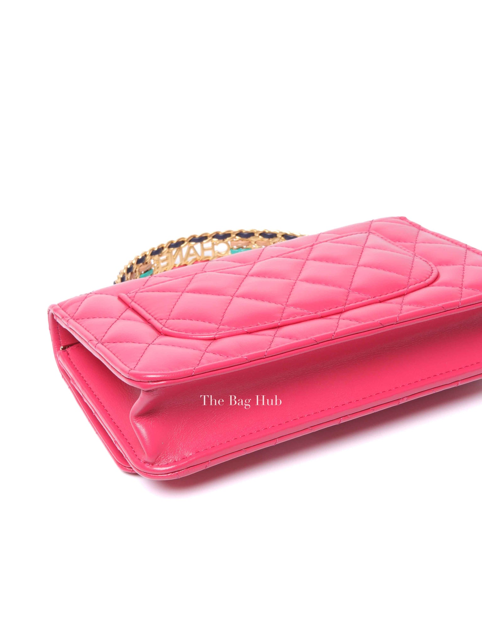 Chanel Pink Lambskin Quilted Wallet on Chain With Handle GHW