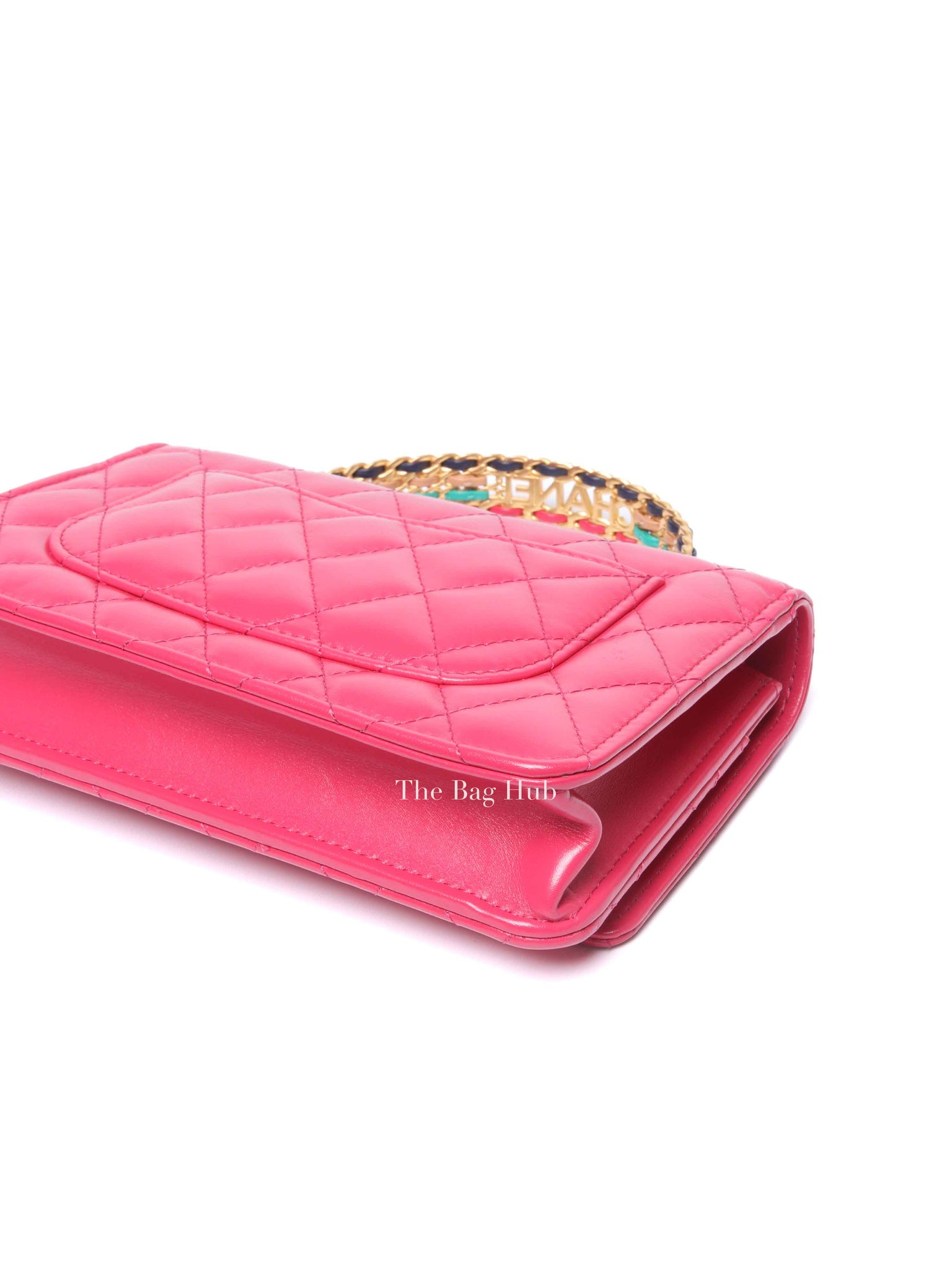 Chanel Pink Lambskin Quilted Wallet on Chain With Handle GHW