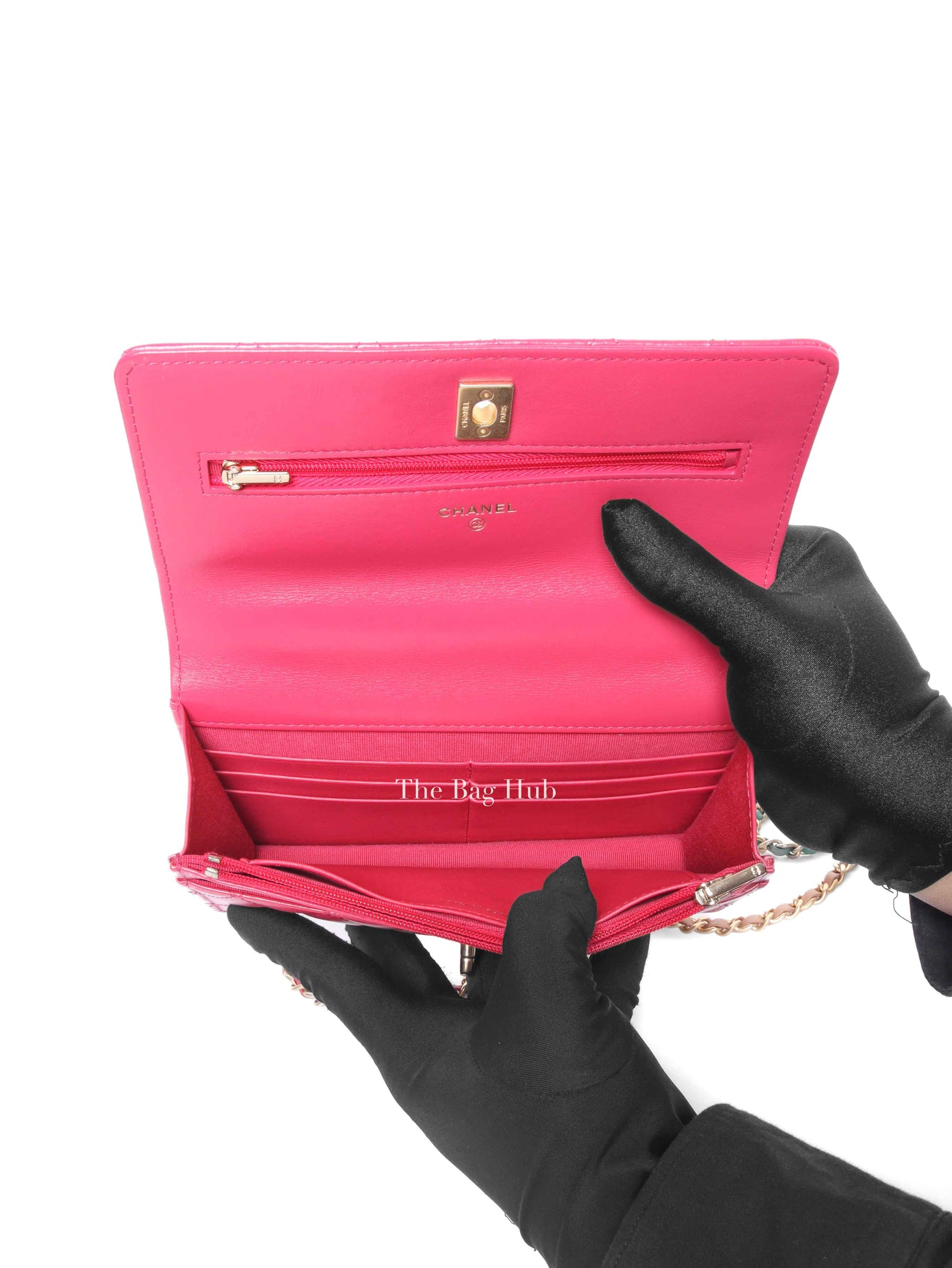 Chanel Pink Lambskin Quilted Wallet on Chain With Handle GHW