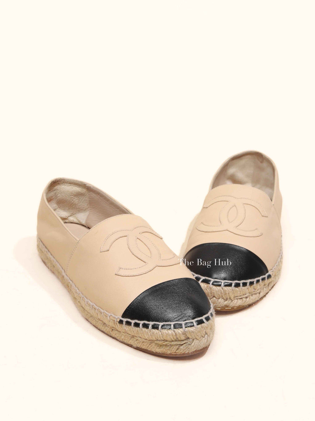 Chanel Beige/Black Lambskin Espadrilles Size 37