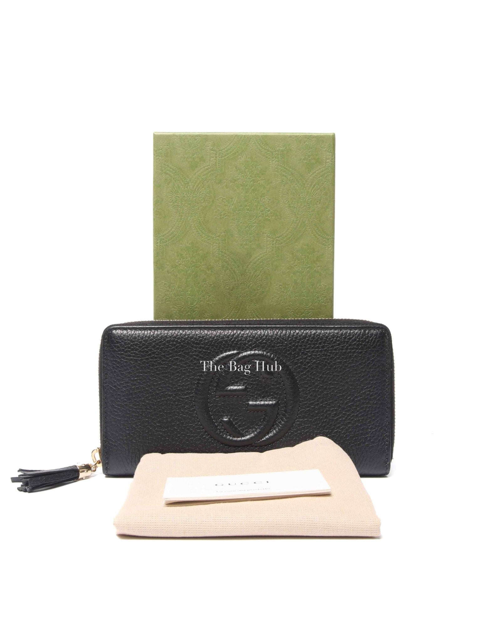 Gucci Black Pebbled Calfskin Soho Zip Around Long Wallet