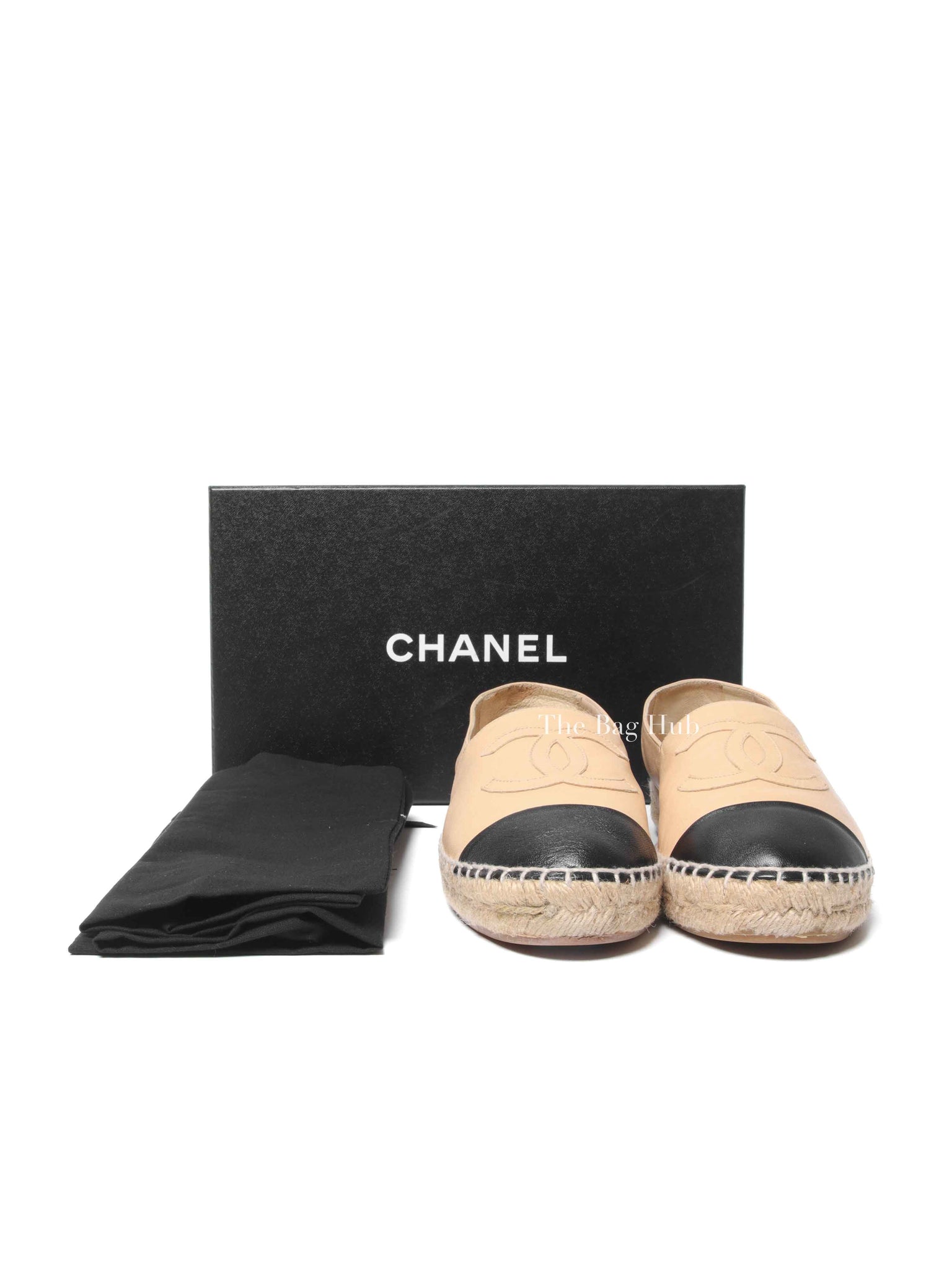Chanel Beige/Black Lambskin Espadrilles Size 37