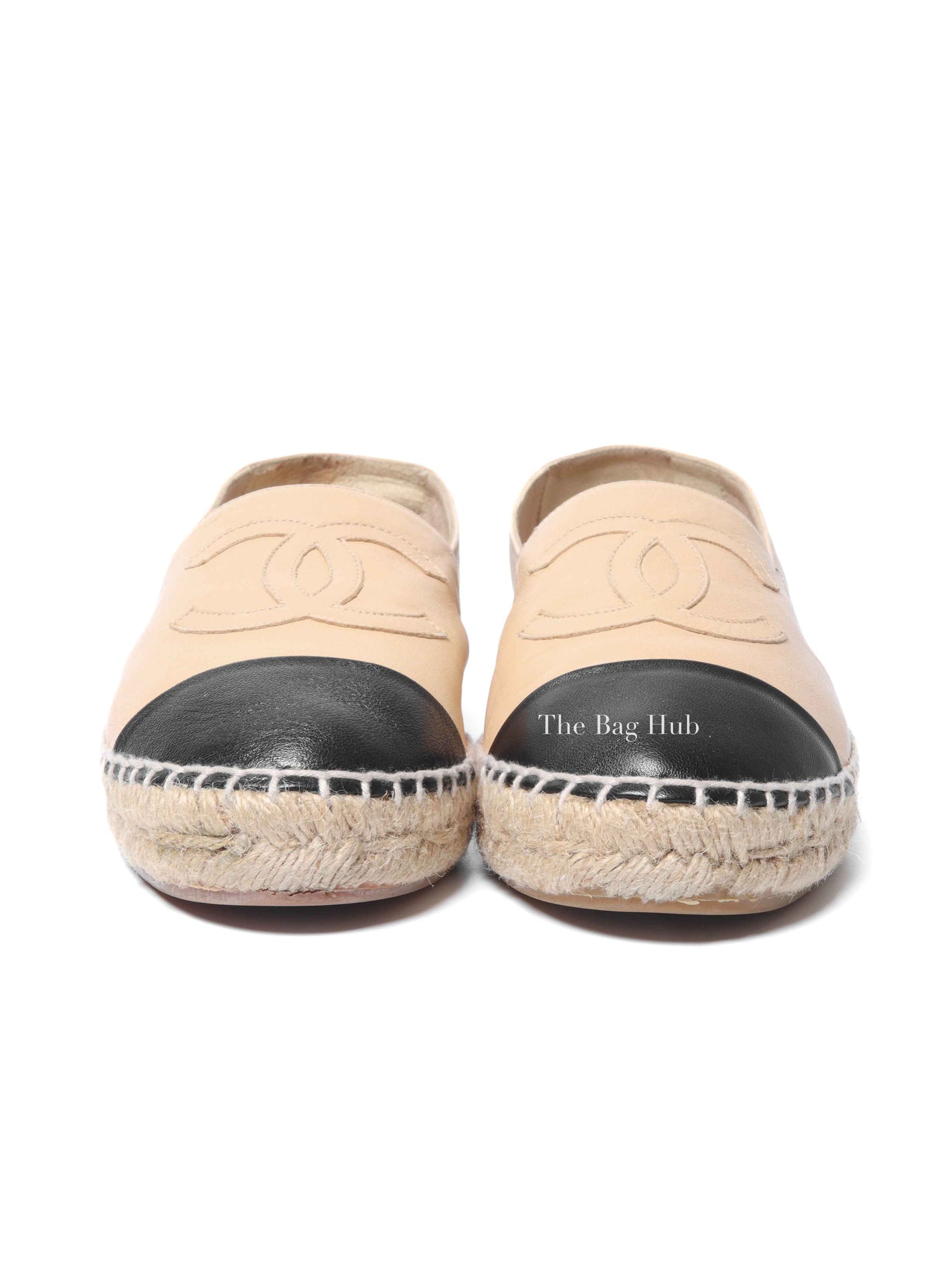 Chanel Beige/Black Lambskin Espadrilles Size 37
