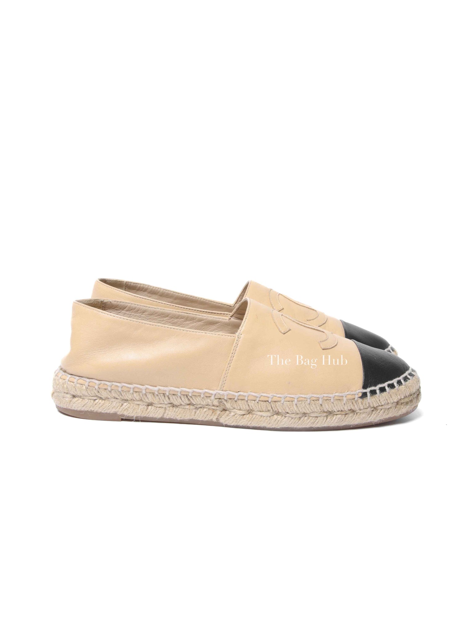 Chanel Beige/Black Lambskin Espadrilles Size 37