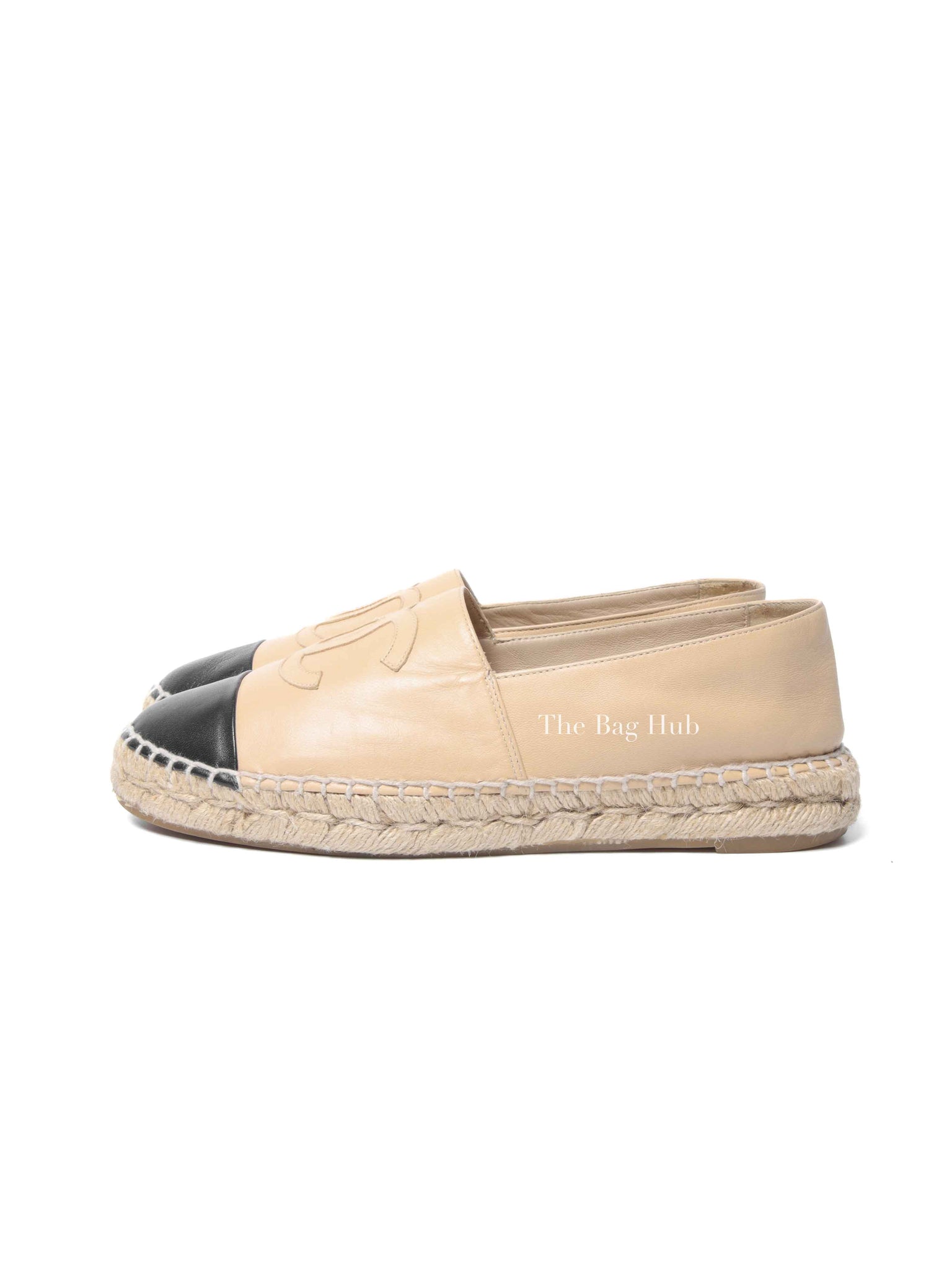 Chanel Beige/Black Lambskin Espadrilles Size 37