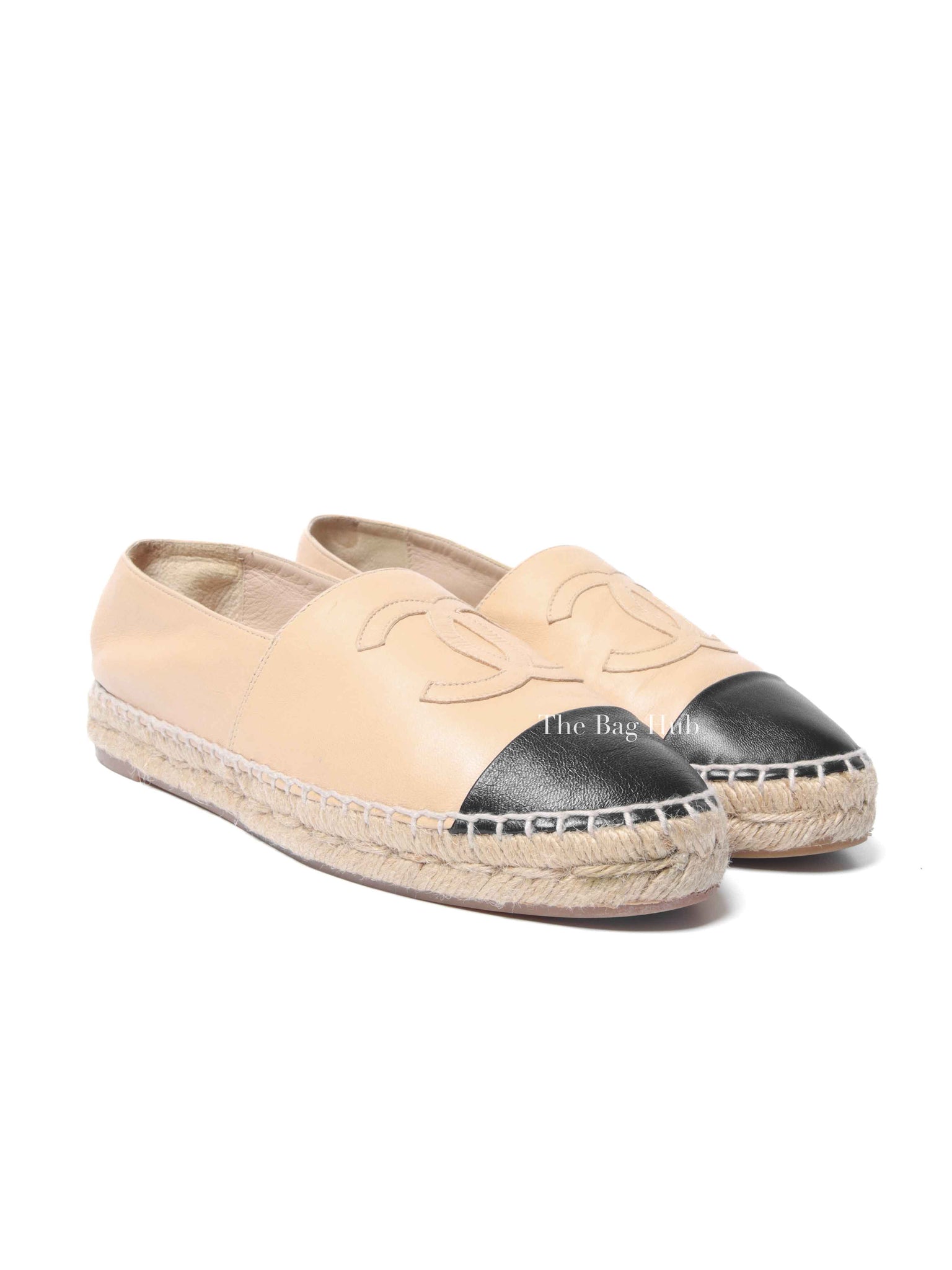 Chanel Beige/Black Lambskin Espadrilles Size 37