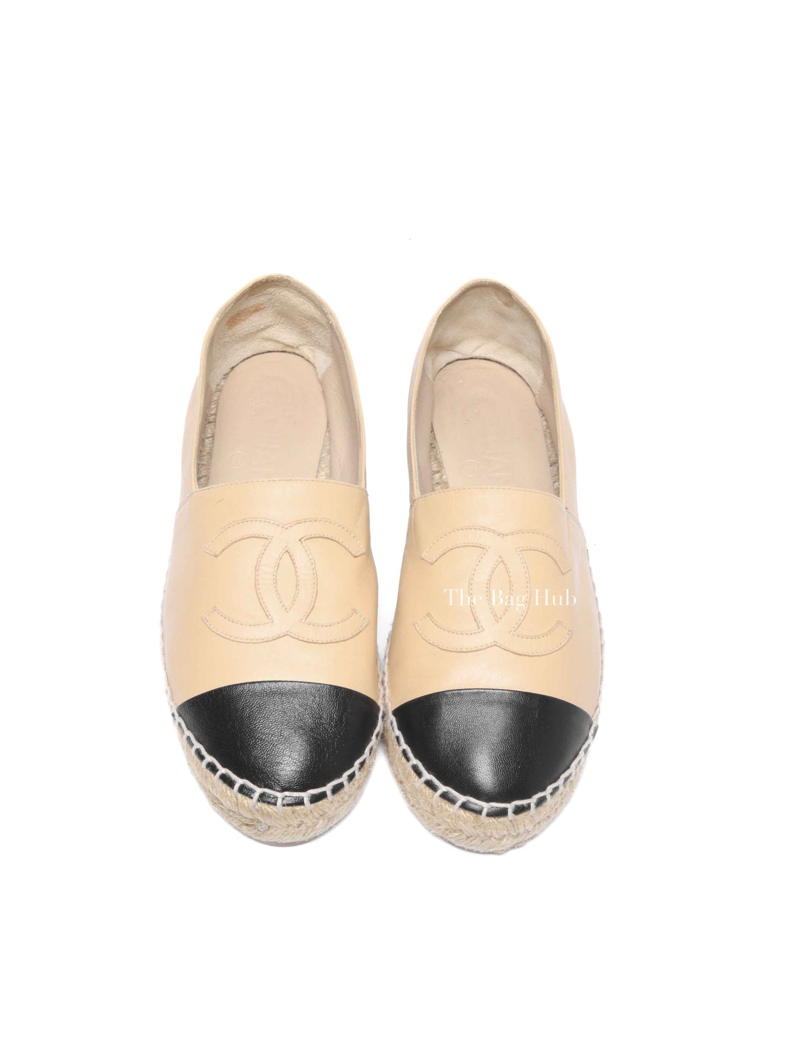 Chanel Beige/Black Lambskin Espadrilles Size 37