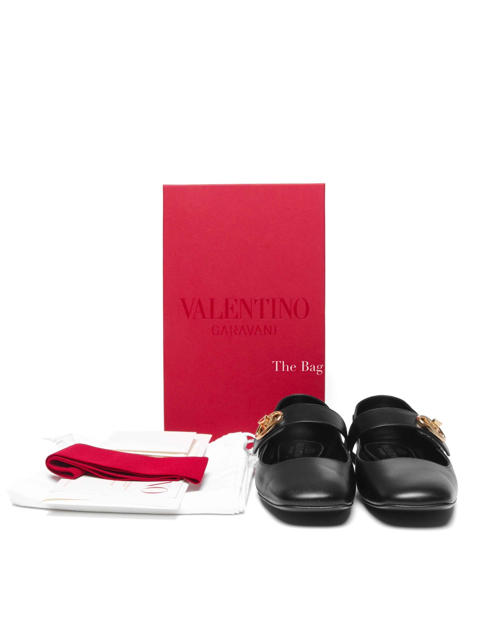 Valentino Garavani Black Leather VLogo Locker Mary Jane Ballerina Flats Size 37