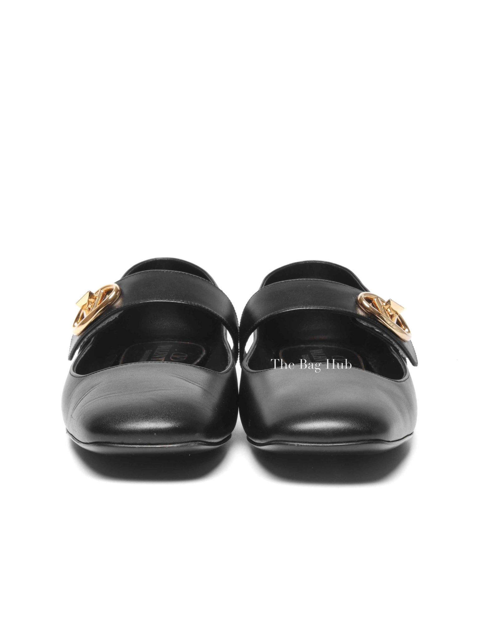 Valentino Garavani Black Leather VLogo Locker Mary Jane Ballerina Flats Size 37