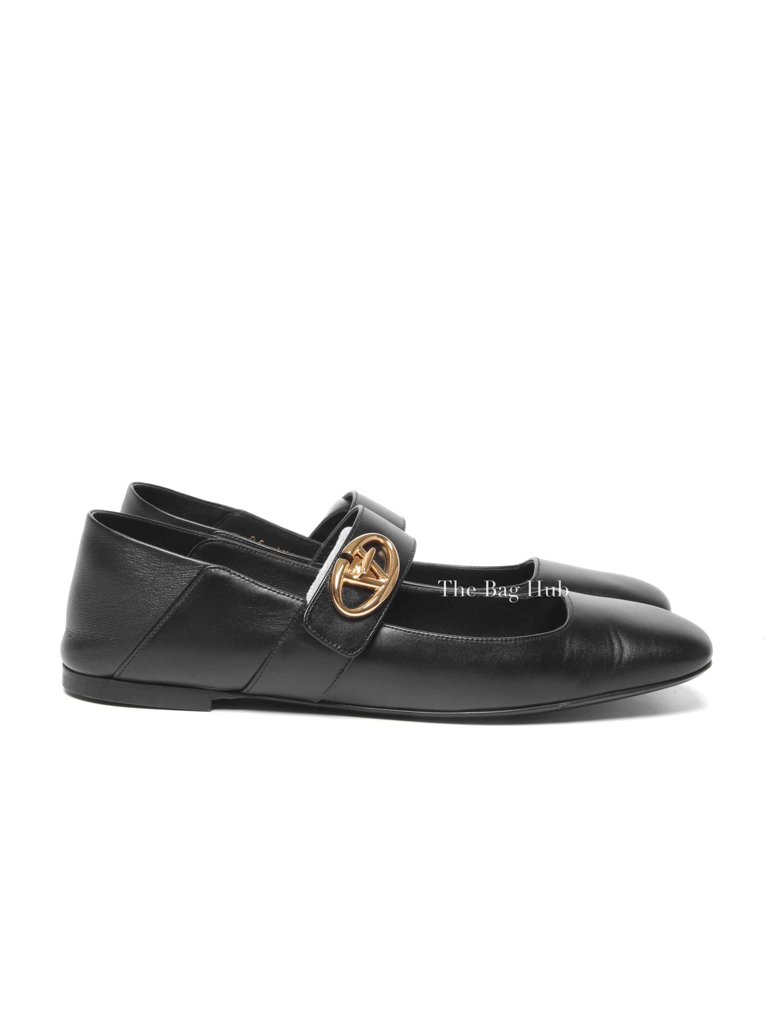 Valentino Garavani Black Leather VLogo Locker Mary Jane Ballerina Flats Size 37
