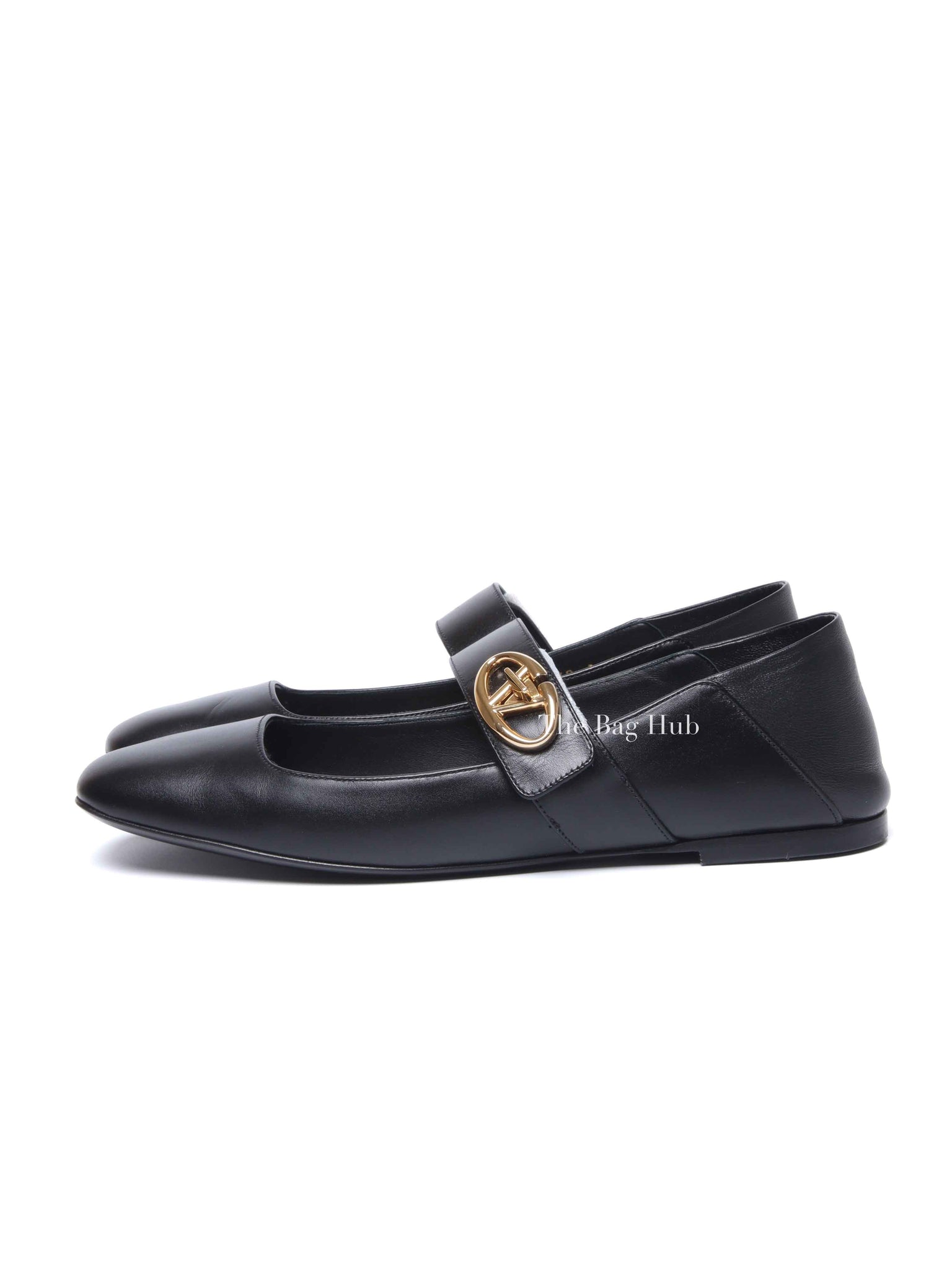 Valentino Garavani Black Leather VLogo Locker Mary Jane Ballerina Flats Size 37
