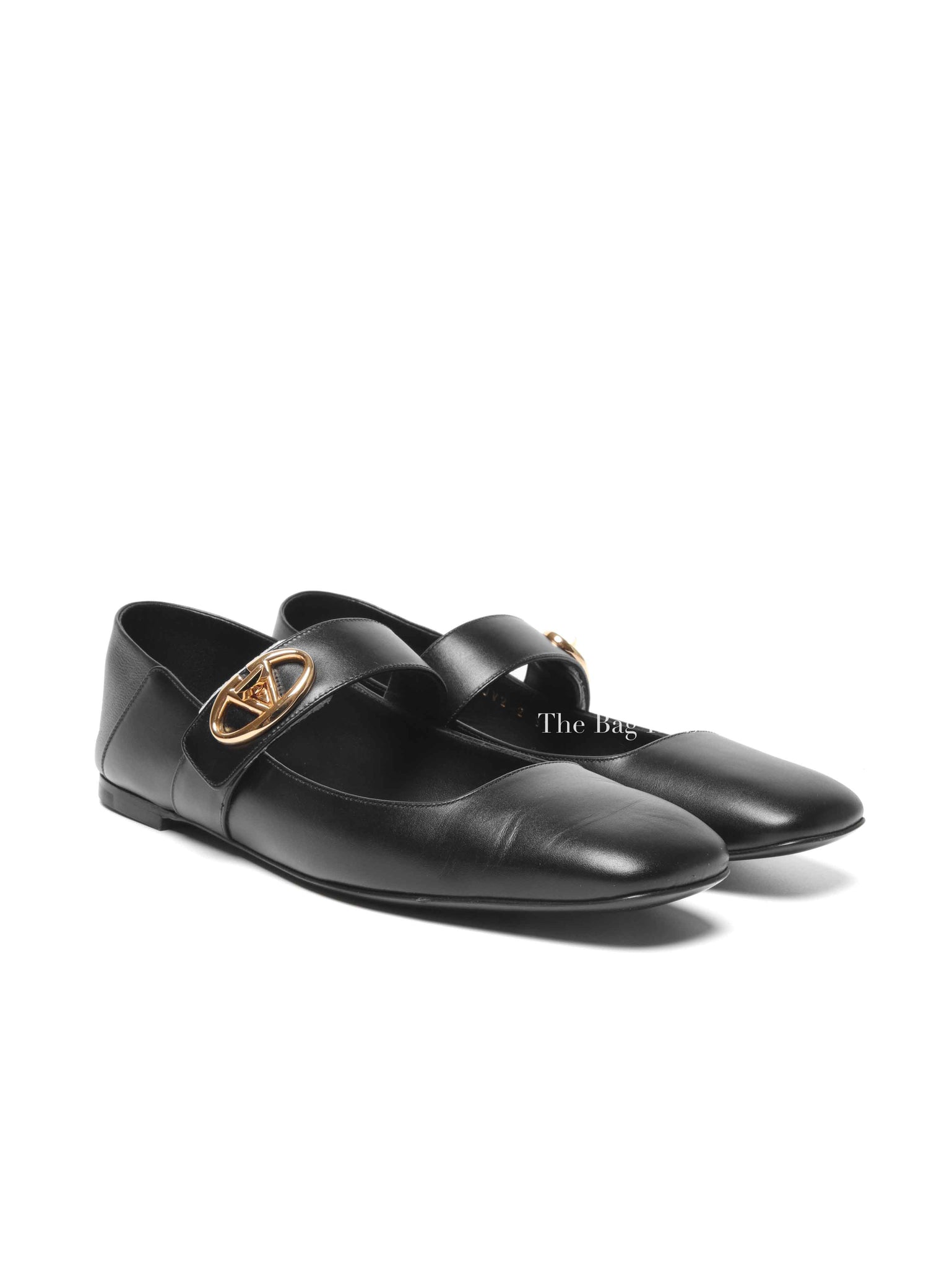 Valentino Garavani Black Leather VLogo Locker Mary Jane Ballerina Flats Size 37