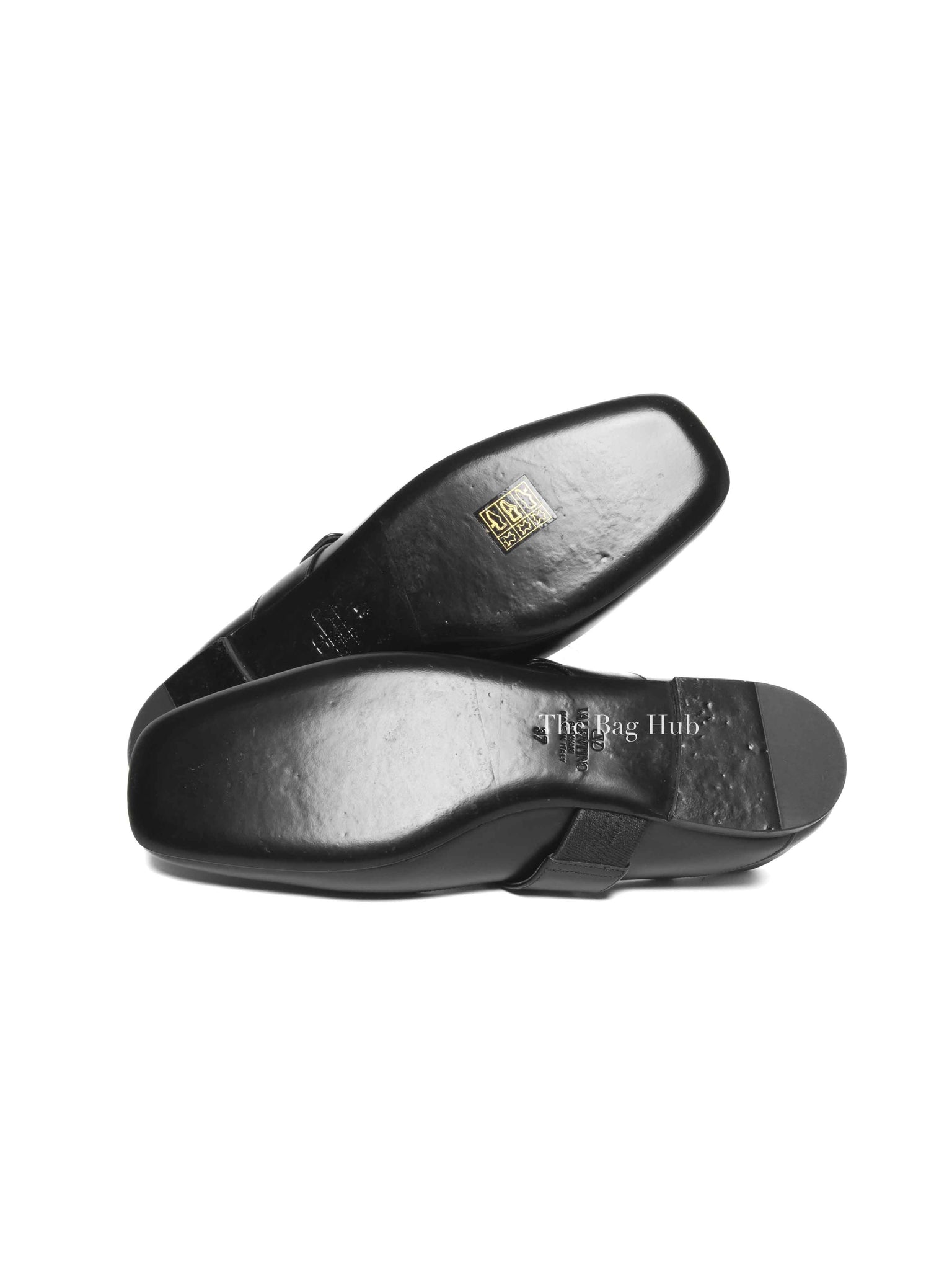 Valentino Garavani Black Leather VLogo Locker Mary Jane Ballerina Flats Size 37