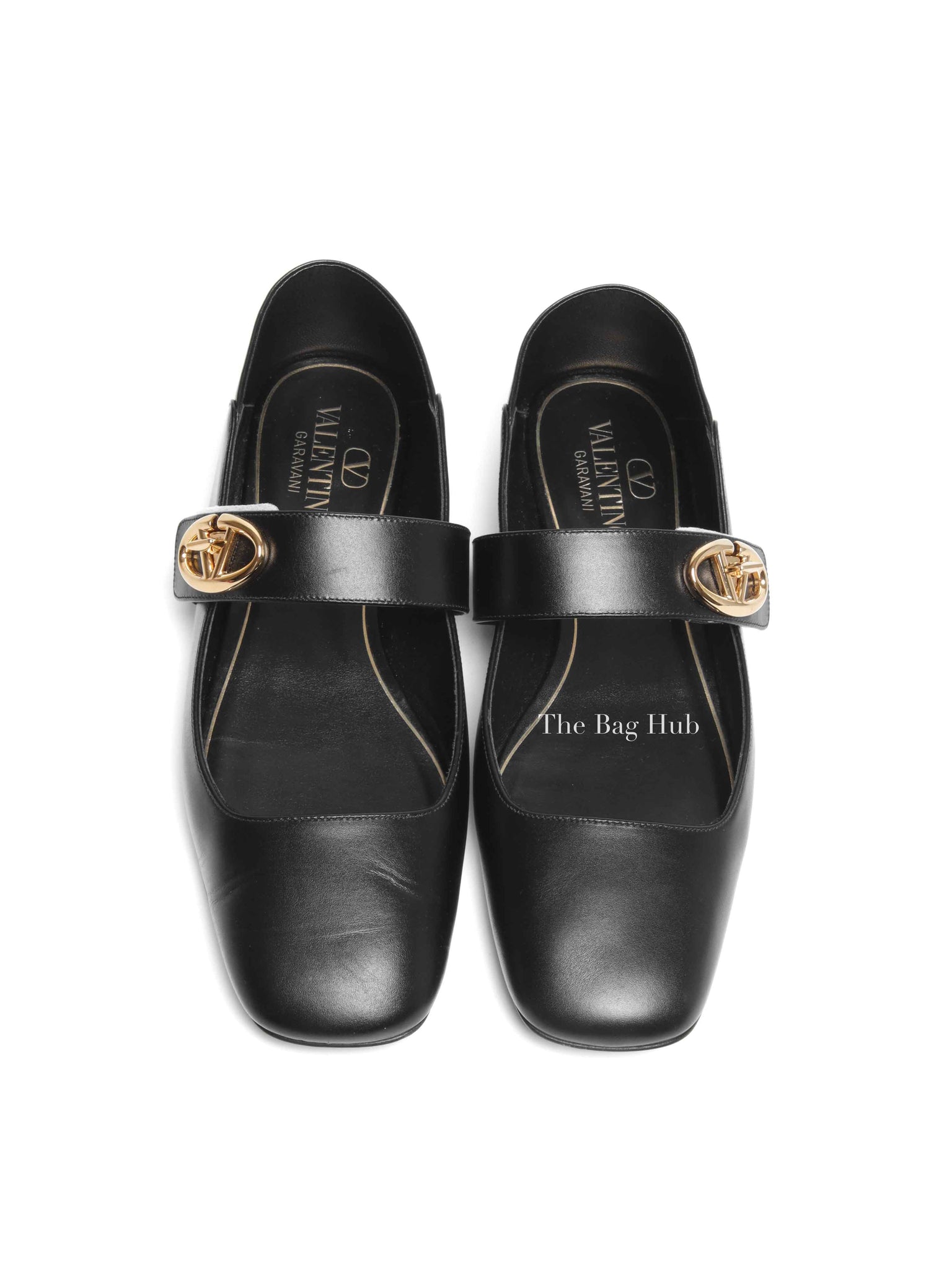 Valentino Garavani Black Leather VLogo Locker Mary Jane Ballerina Flats Size 37