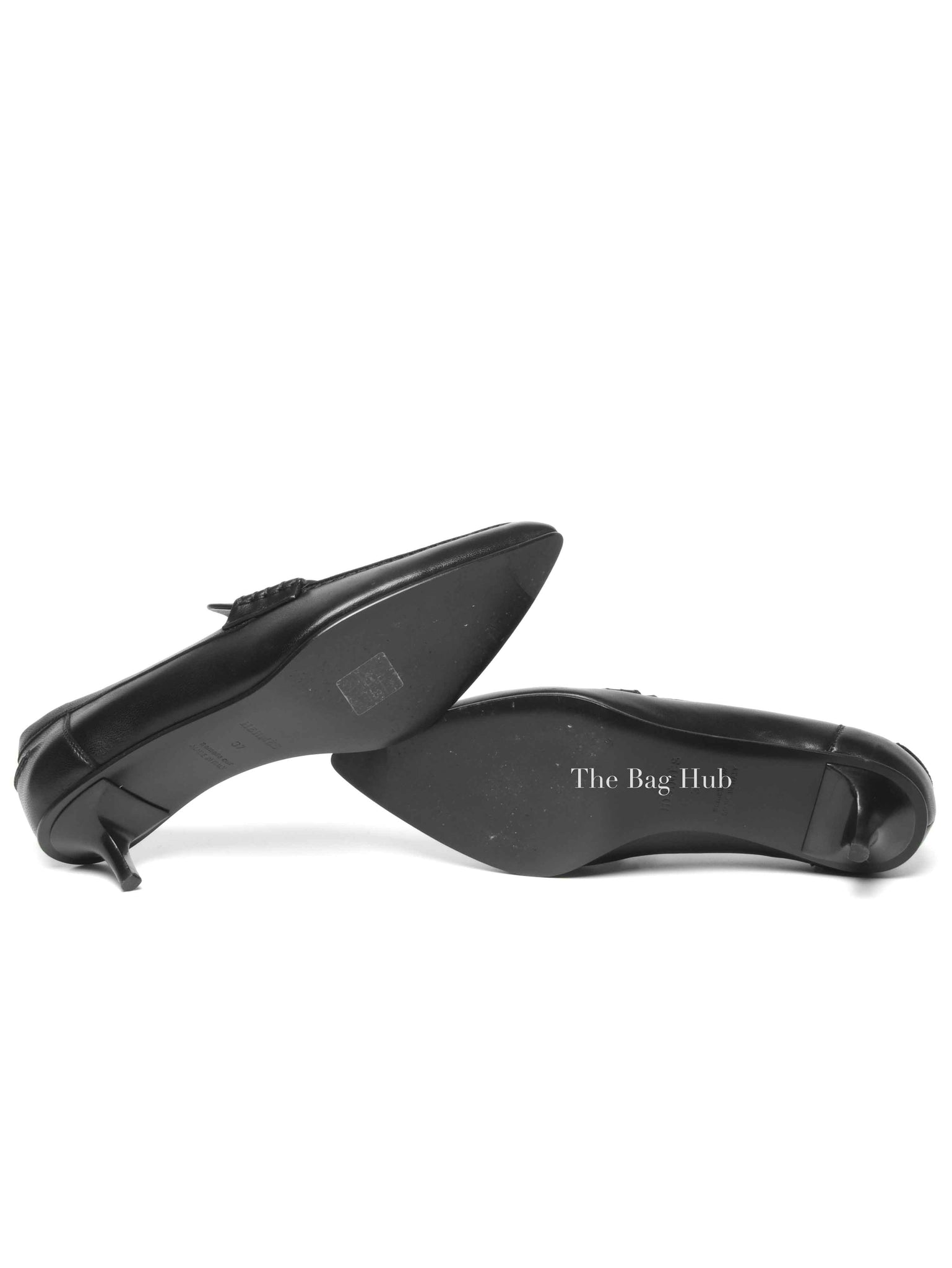 Hermes Black Leather Pointed Pumps Size 37