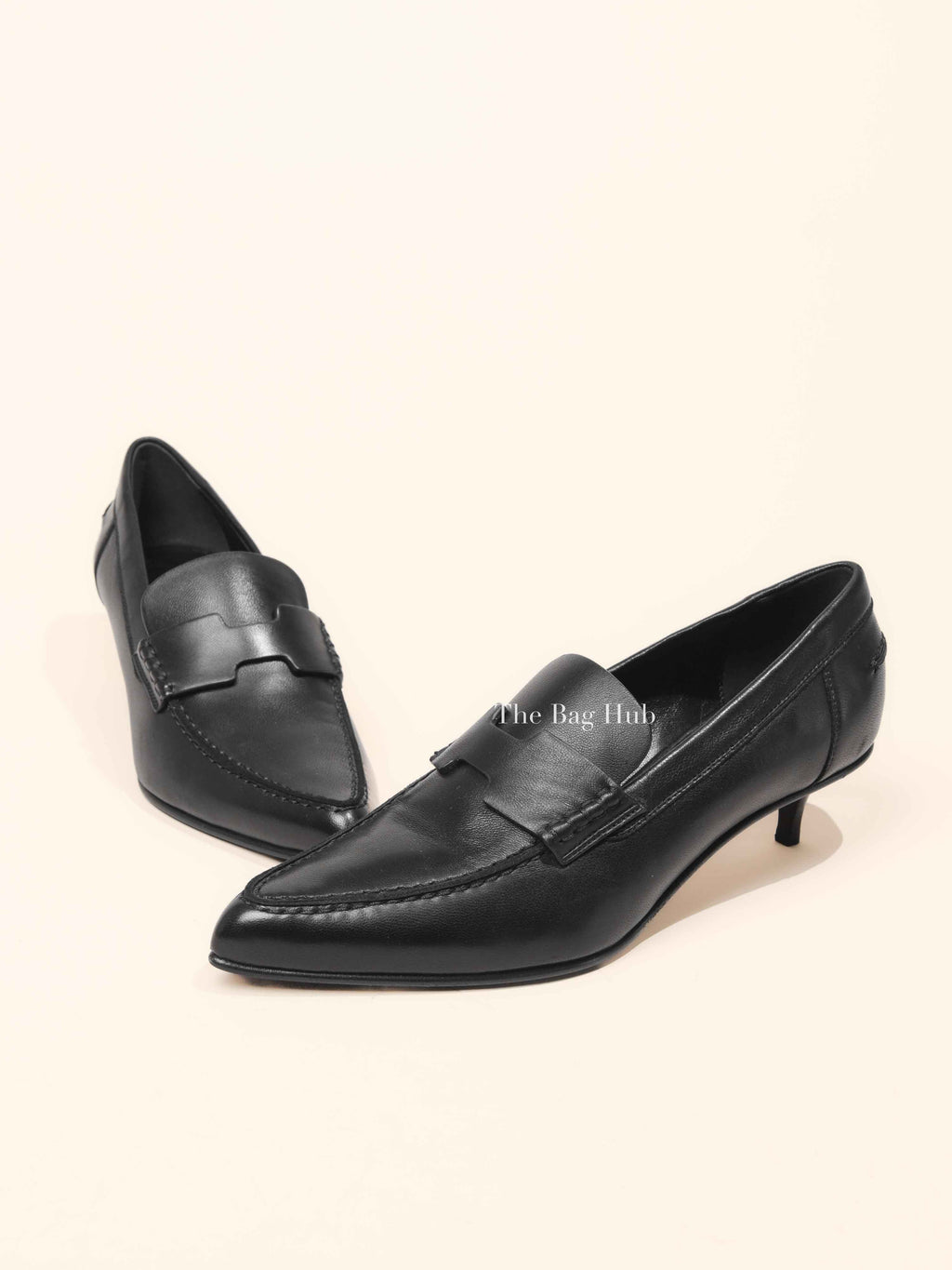 Hermes Black Leather Pointed Pumps Size 37