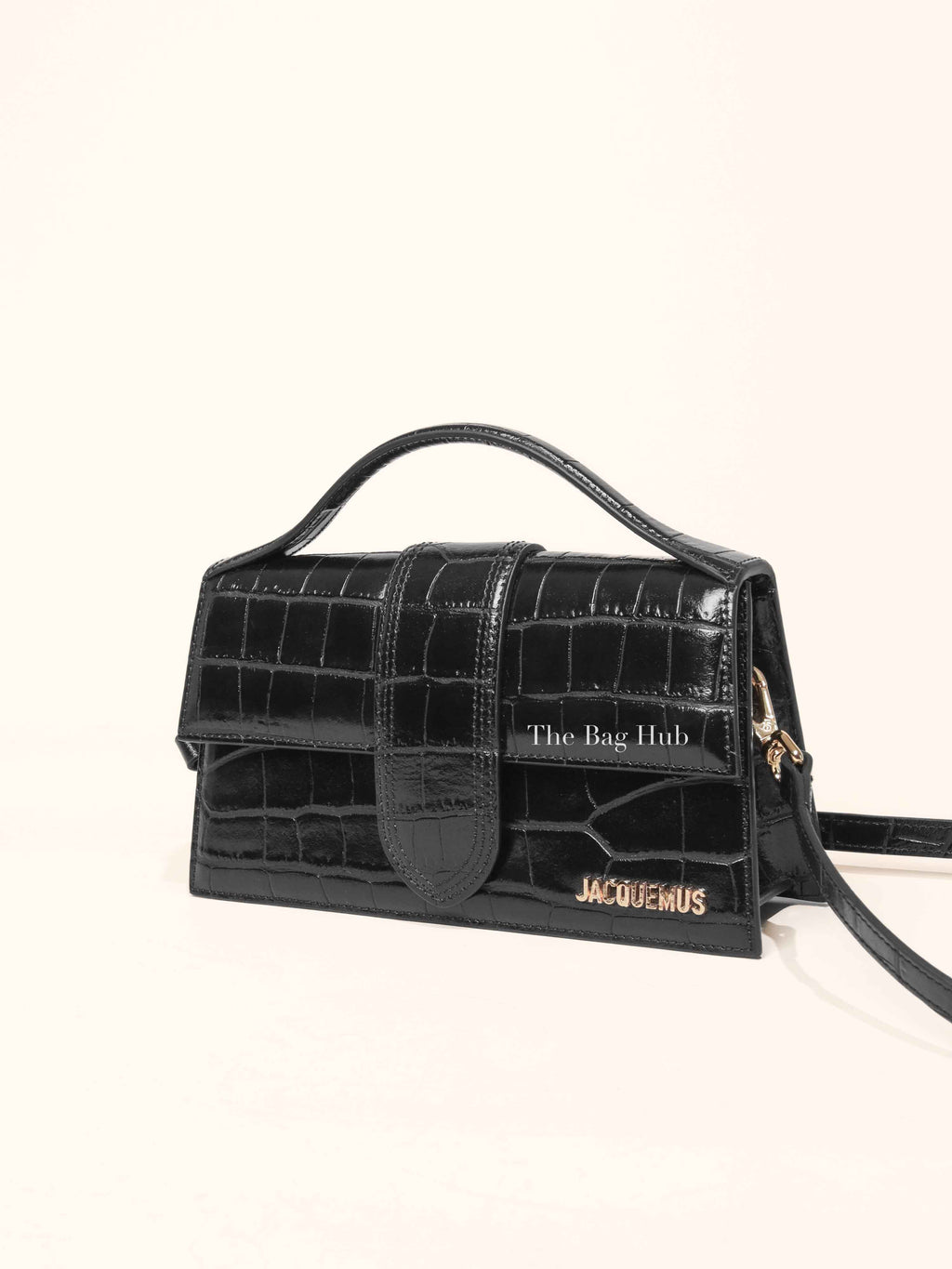Jacquemus Black Crocodile Embossed Leather The Large Bambino Bag