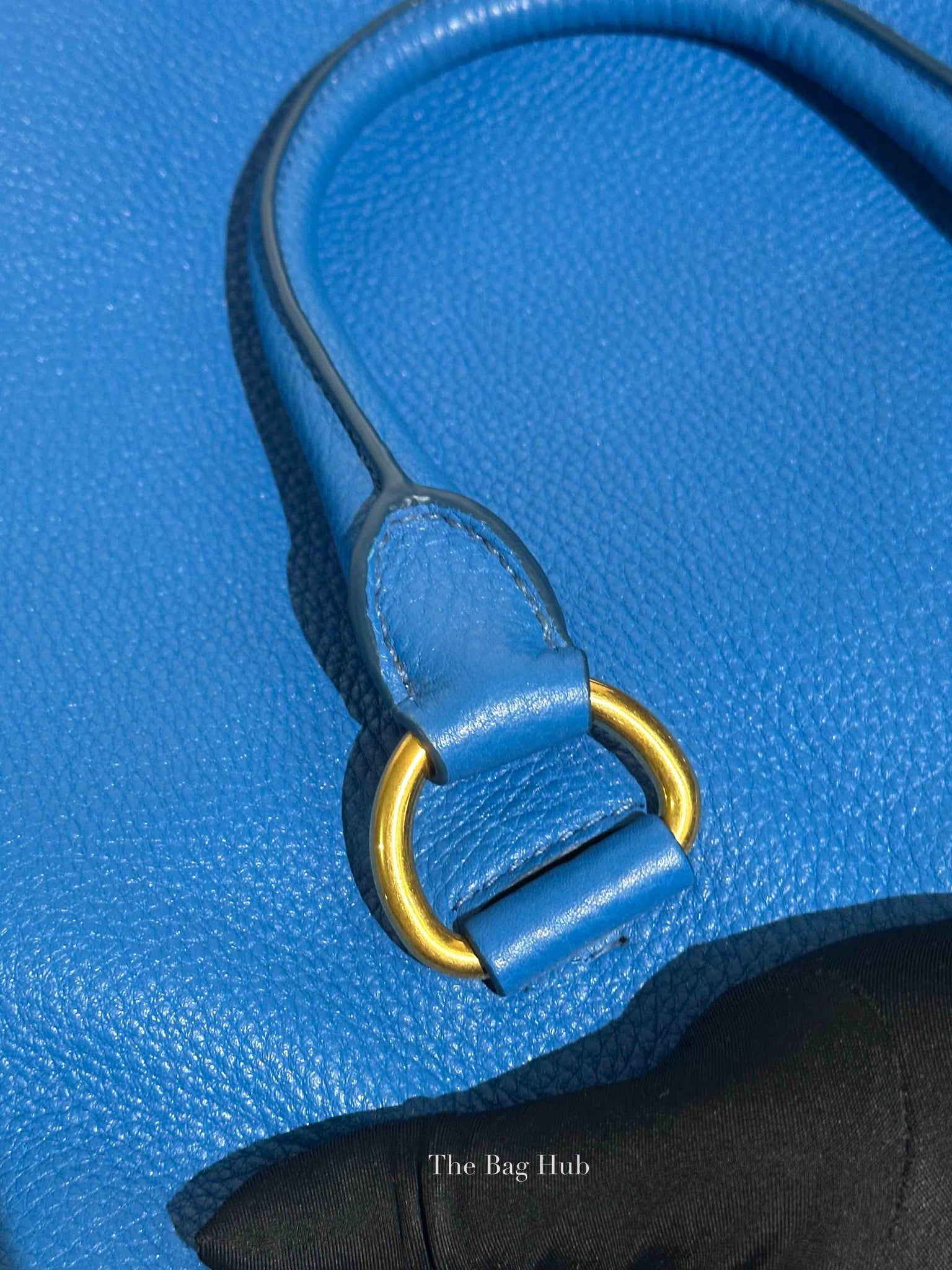 Prada Blue Vitello Daino Leather Shopping Tote Bag