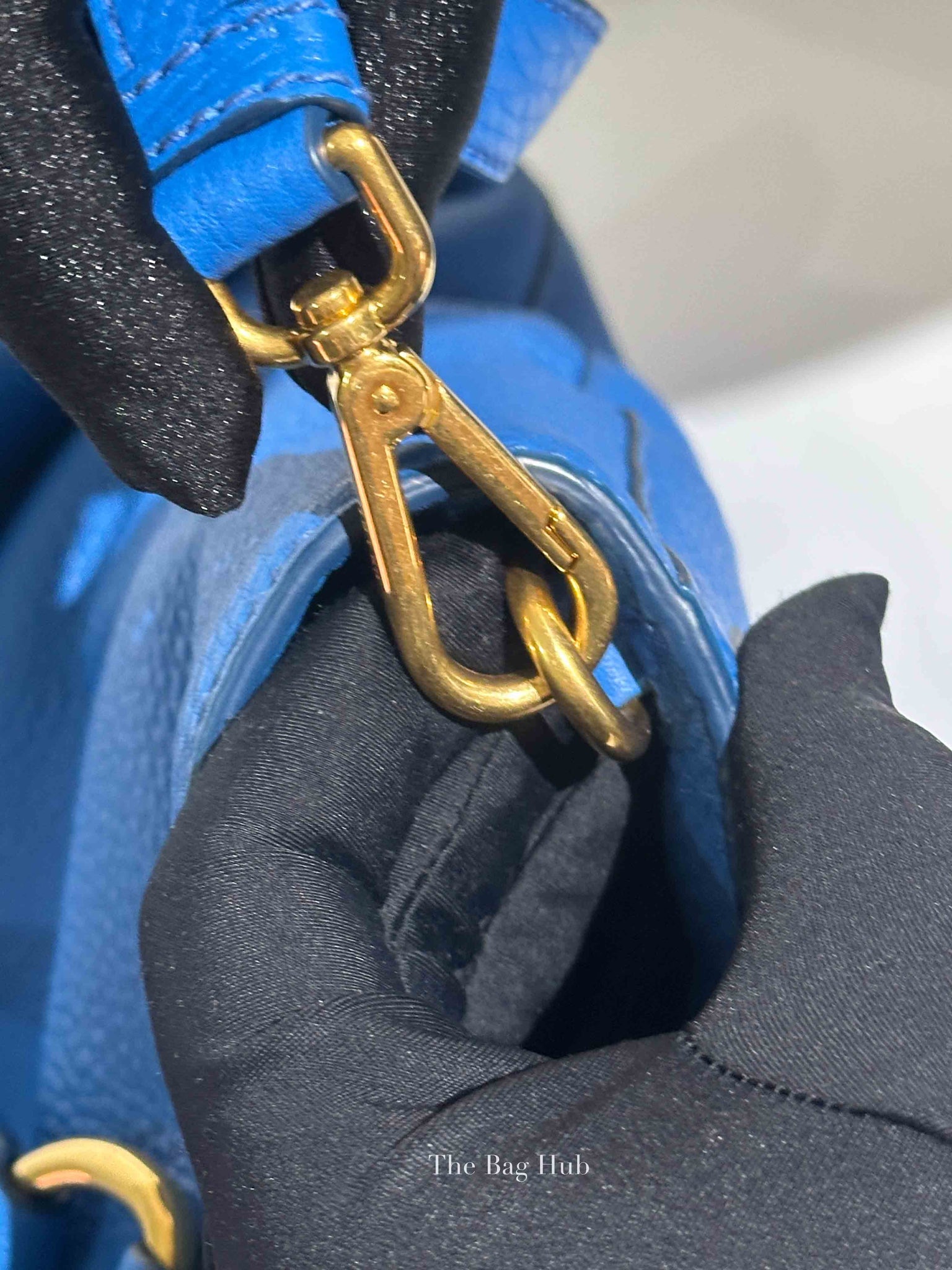 Prada Blue Vitello Daino Leather Shopping Tote Bag