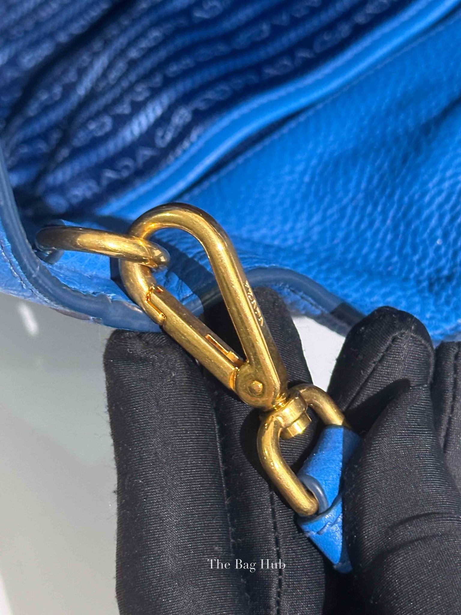 Prada Blue Vitello Daino Leather Shopping Tote Bag