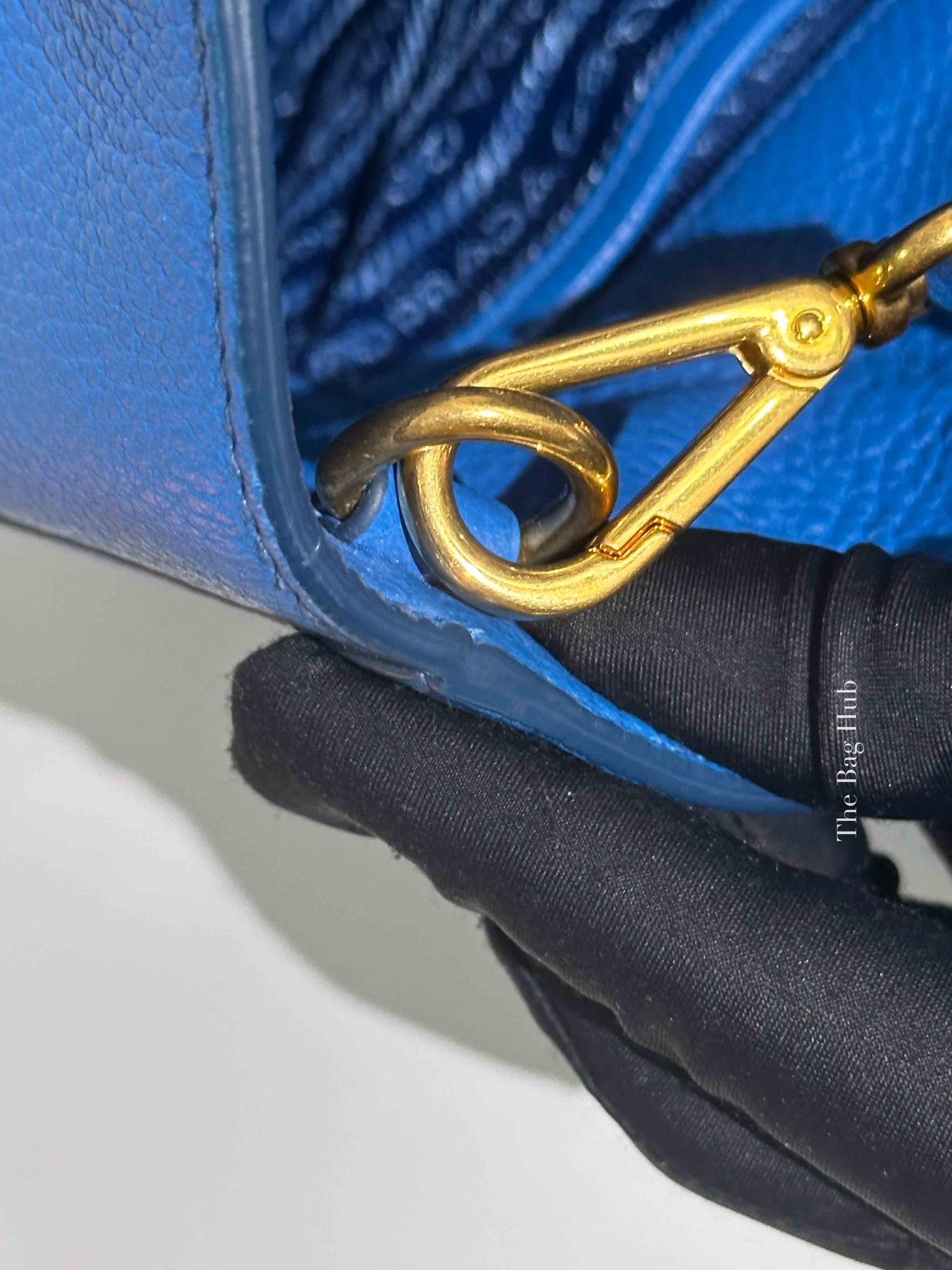 Prada Blue Vitello Daino Leather Shopping Tote Bag