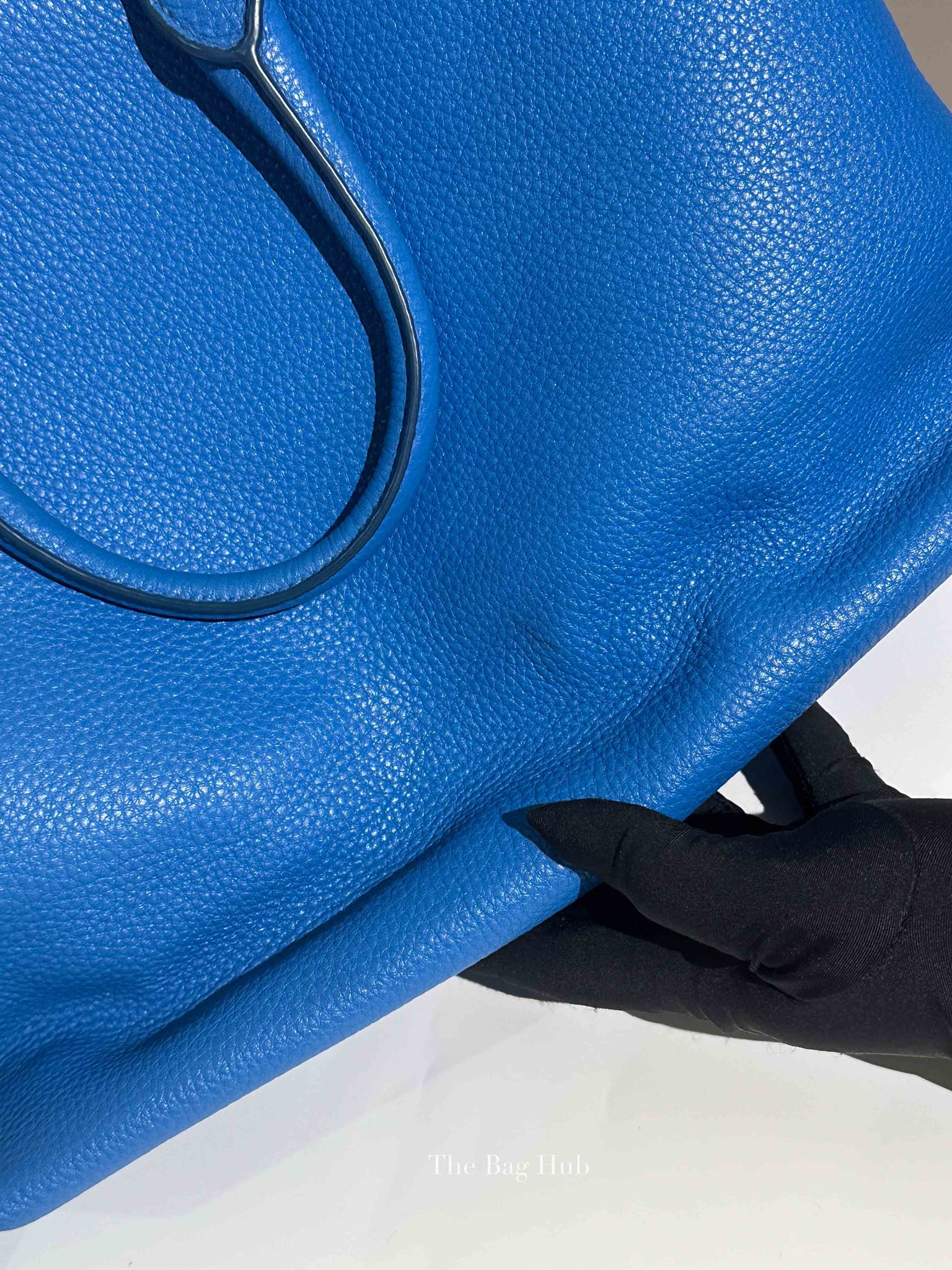 Prada Blue Vitello Daino Leather Shopping Tote Bag